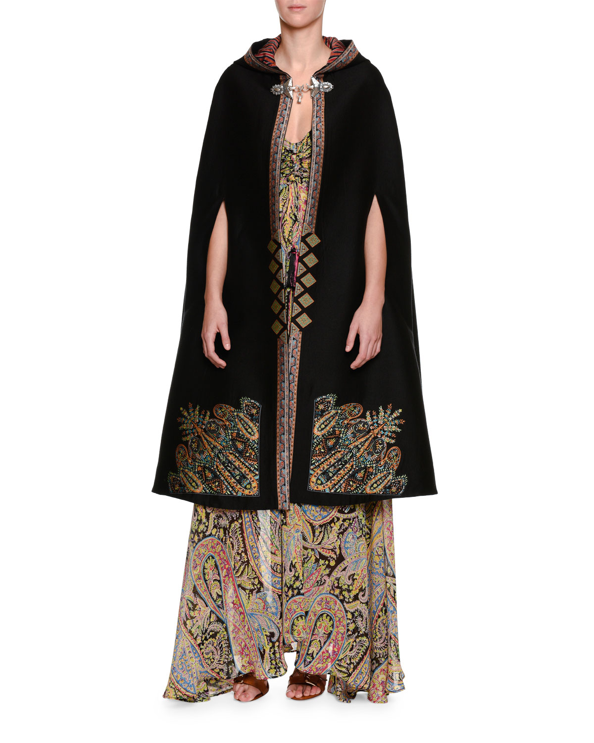 Fleur d'Oranger Sleeveless Printed Gown, Black/Multi