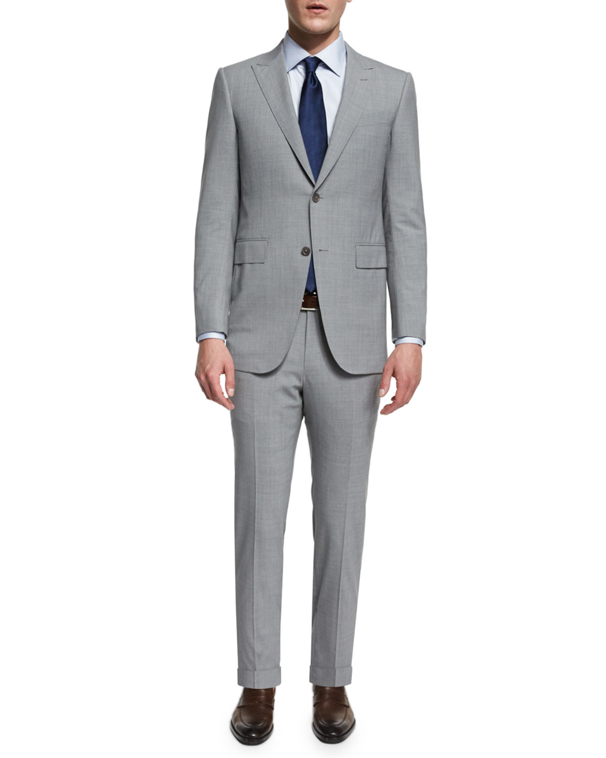 Torino Peak-Lapel High-Performance Wool Suit, Light Gray