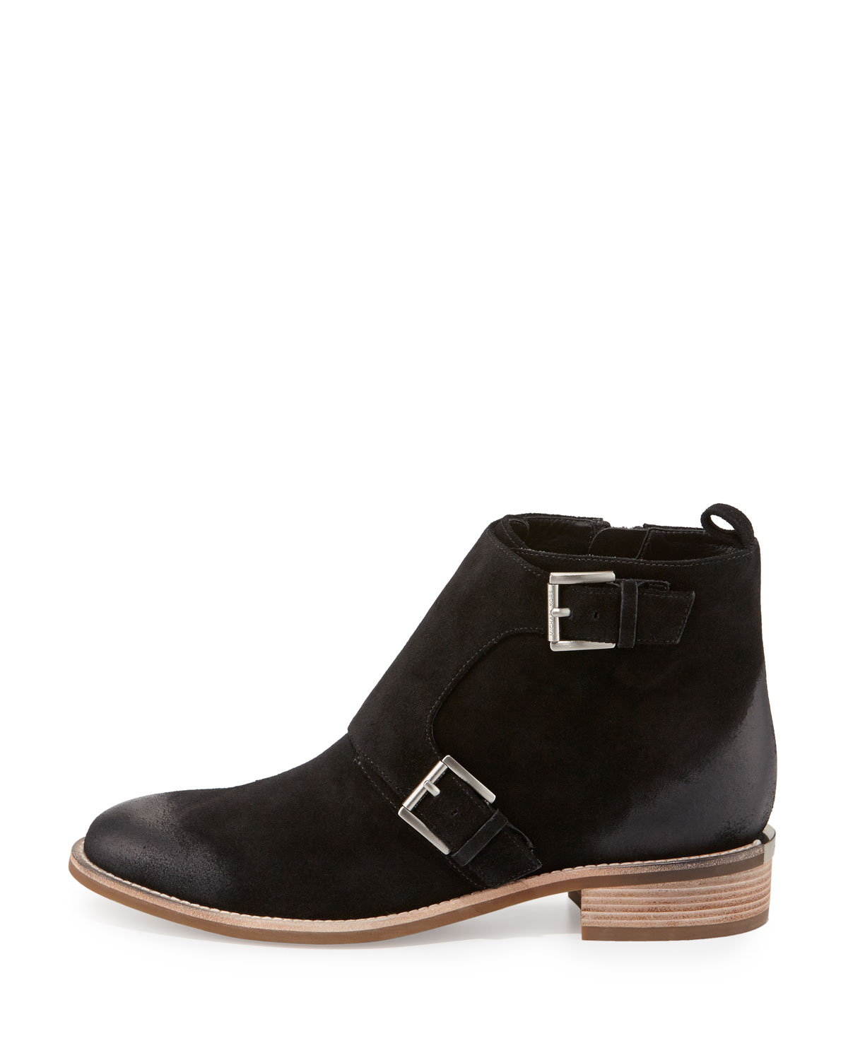 Adams Double-Monk Flat Suede Bootie, Black