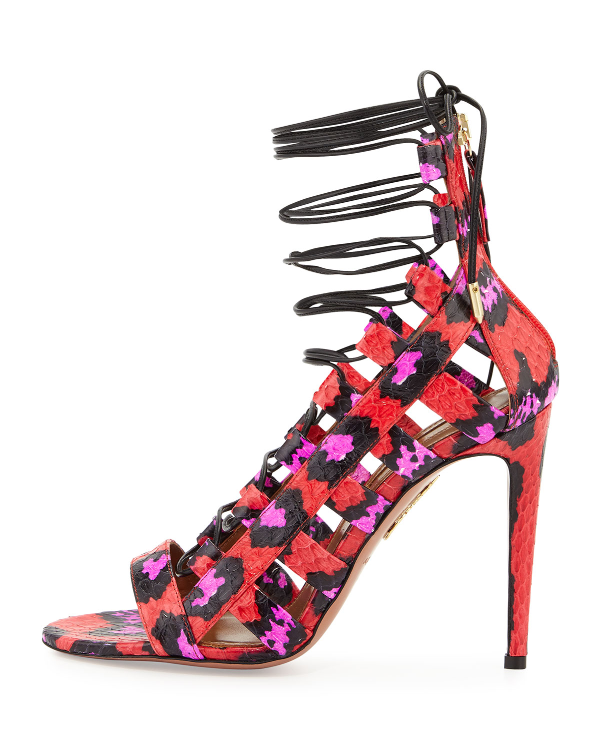 Amazon Strappy Snakeskin Sandal, Candy Lipstick