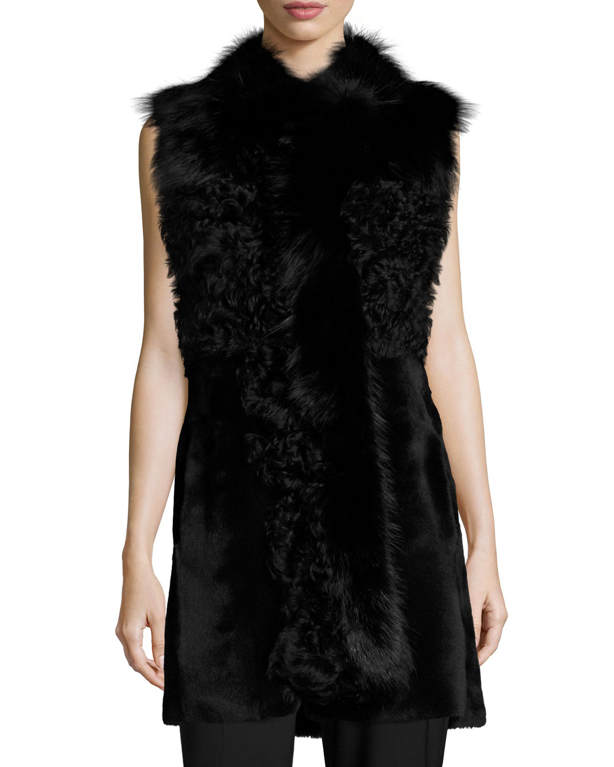 Cyrene Shearling & Fox Fur Vest, Black