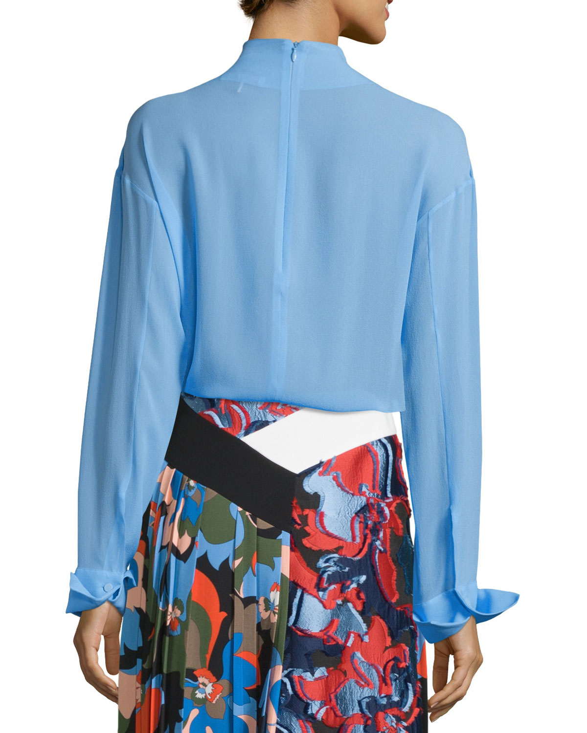 Long-Sleeve Silk Blouse, Cornflower Blue
