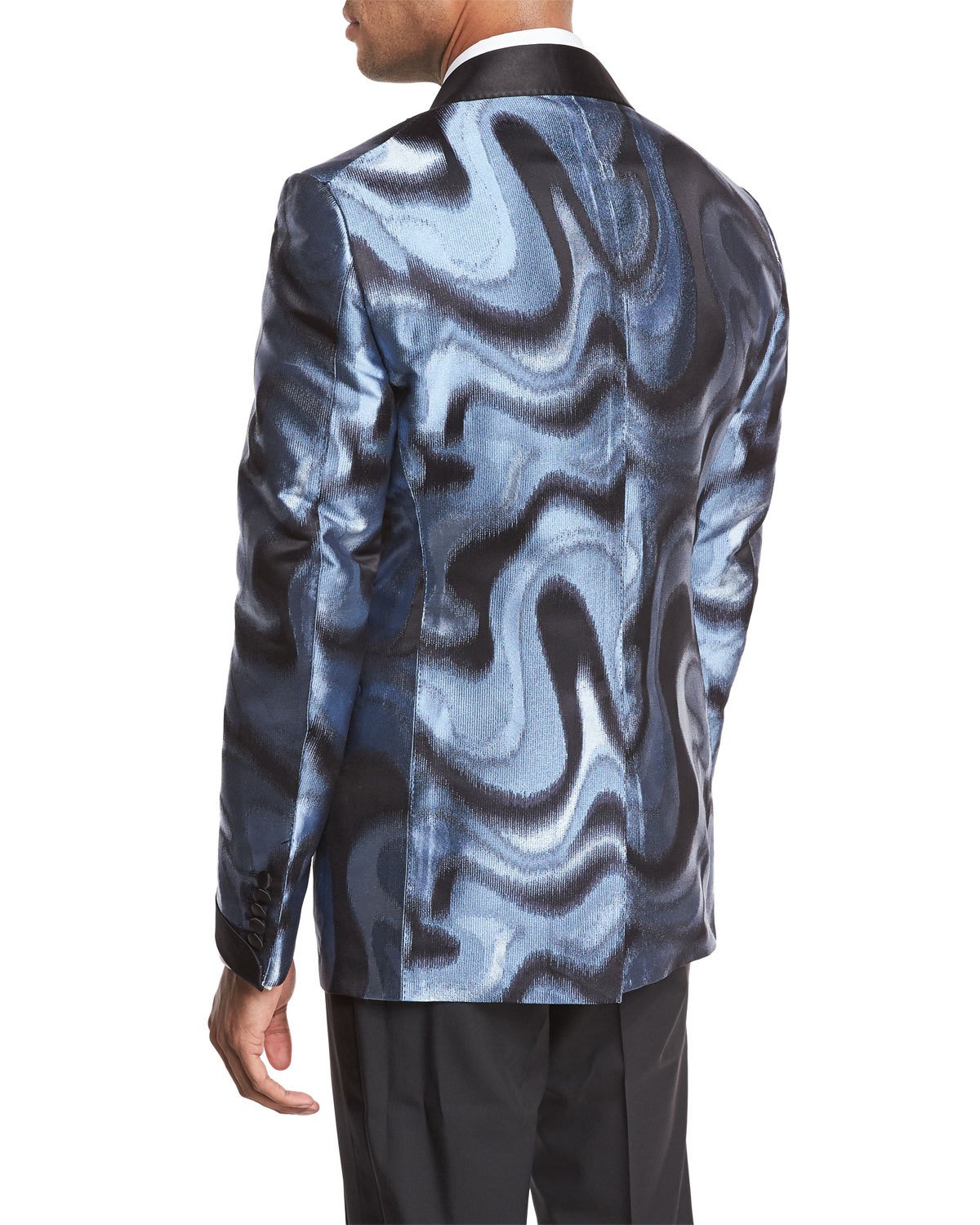 shelton base moire satin-collar evening jacket, light blue/gray