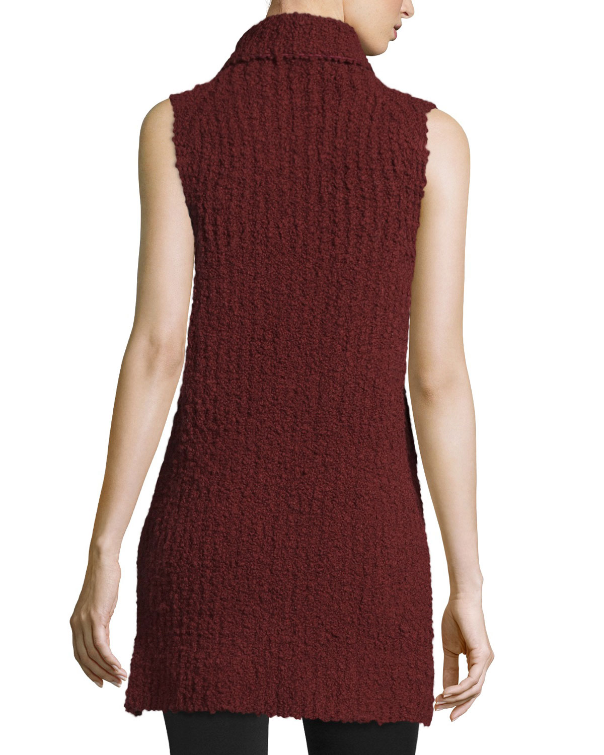 High-Low Boucle Turtleneck Tank, Dark Vermillion