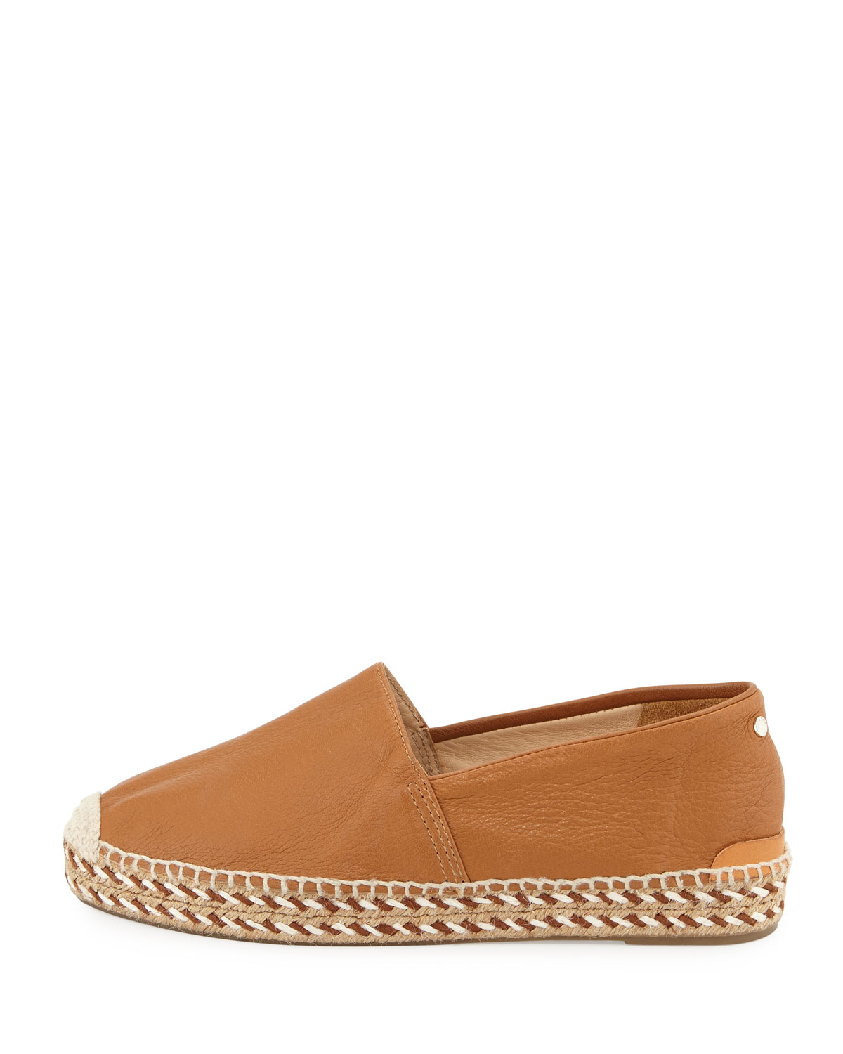 Noa Leather Espadrille Flat, Walnut