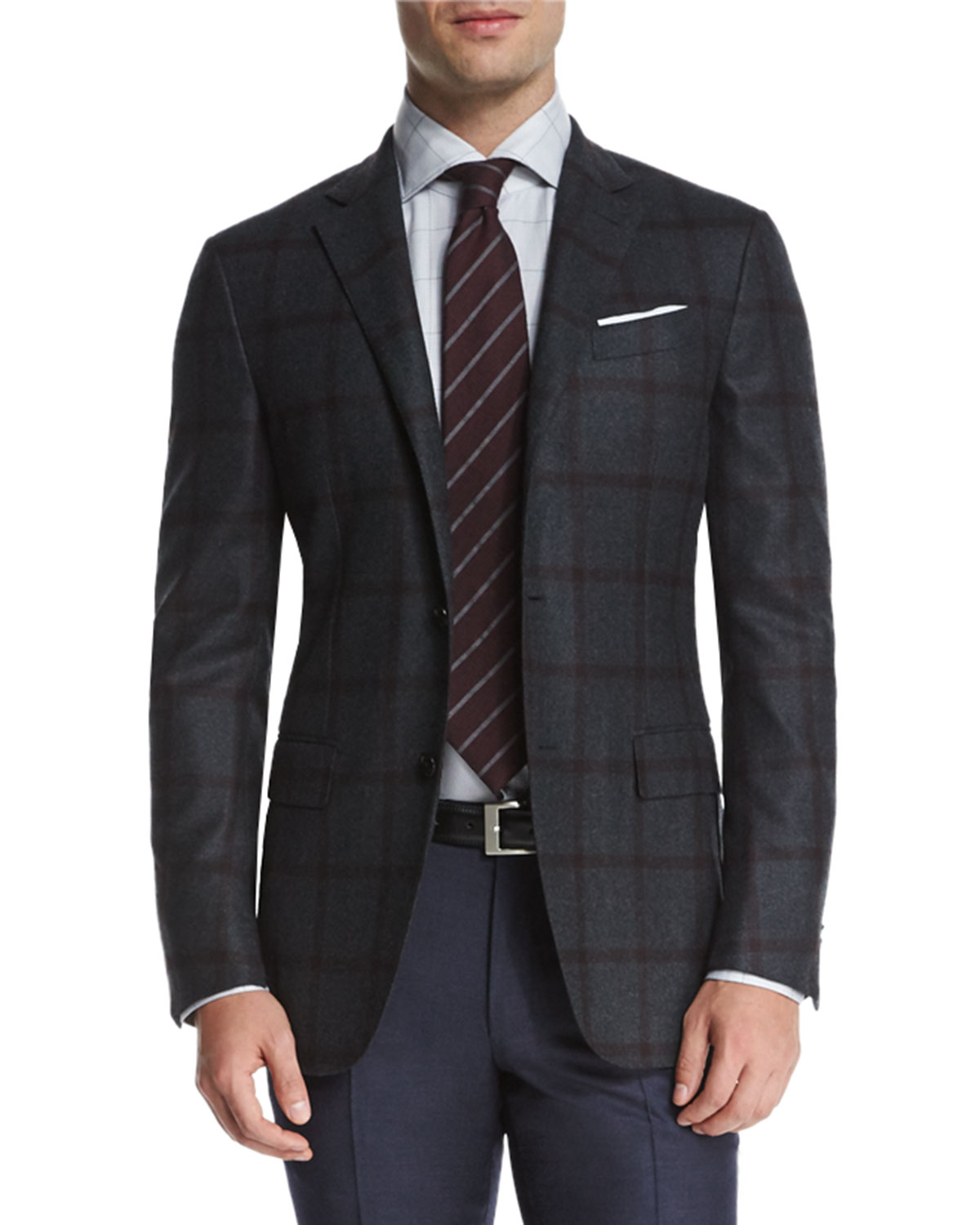 Tonal Large-Windowpane Two-Button Jacket, Blue