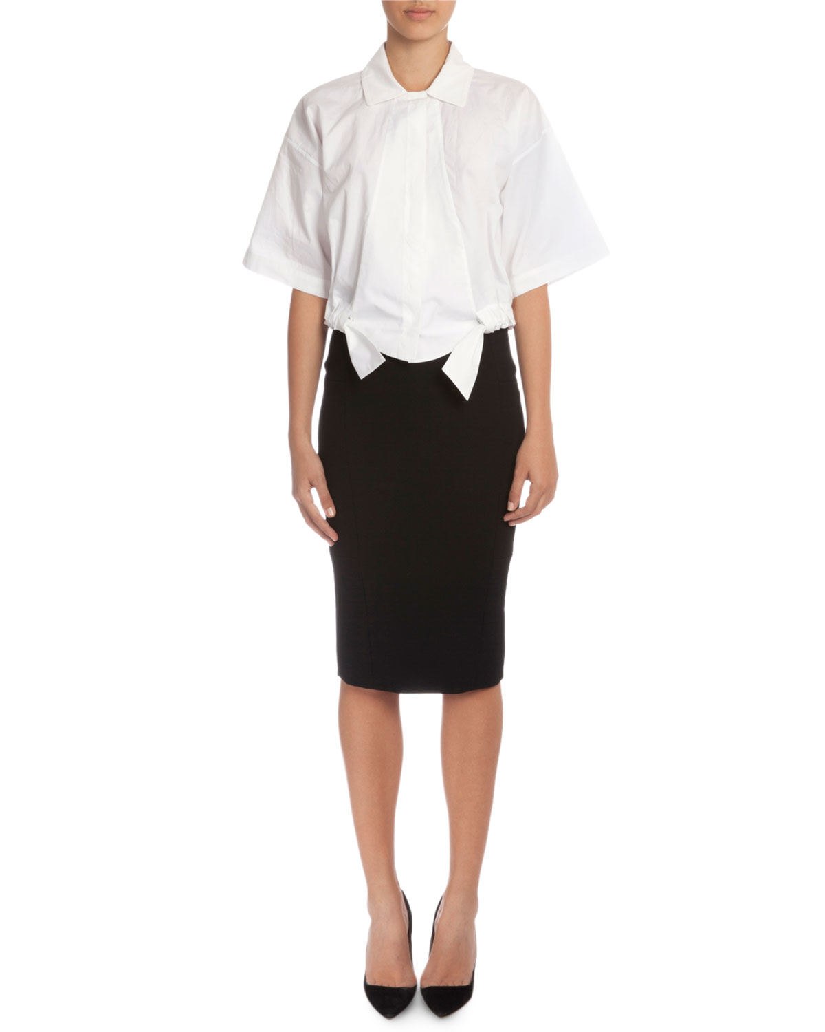 High-Waist Fitted Pencil Skirt, Black