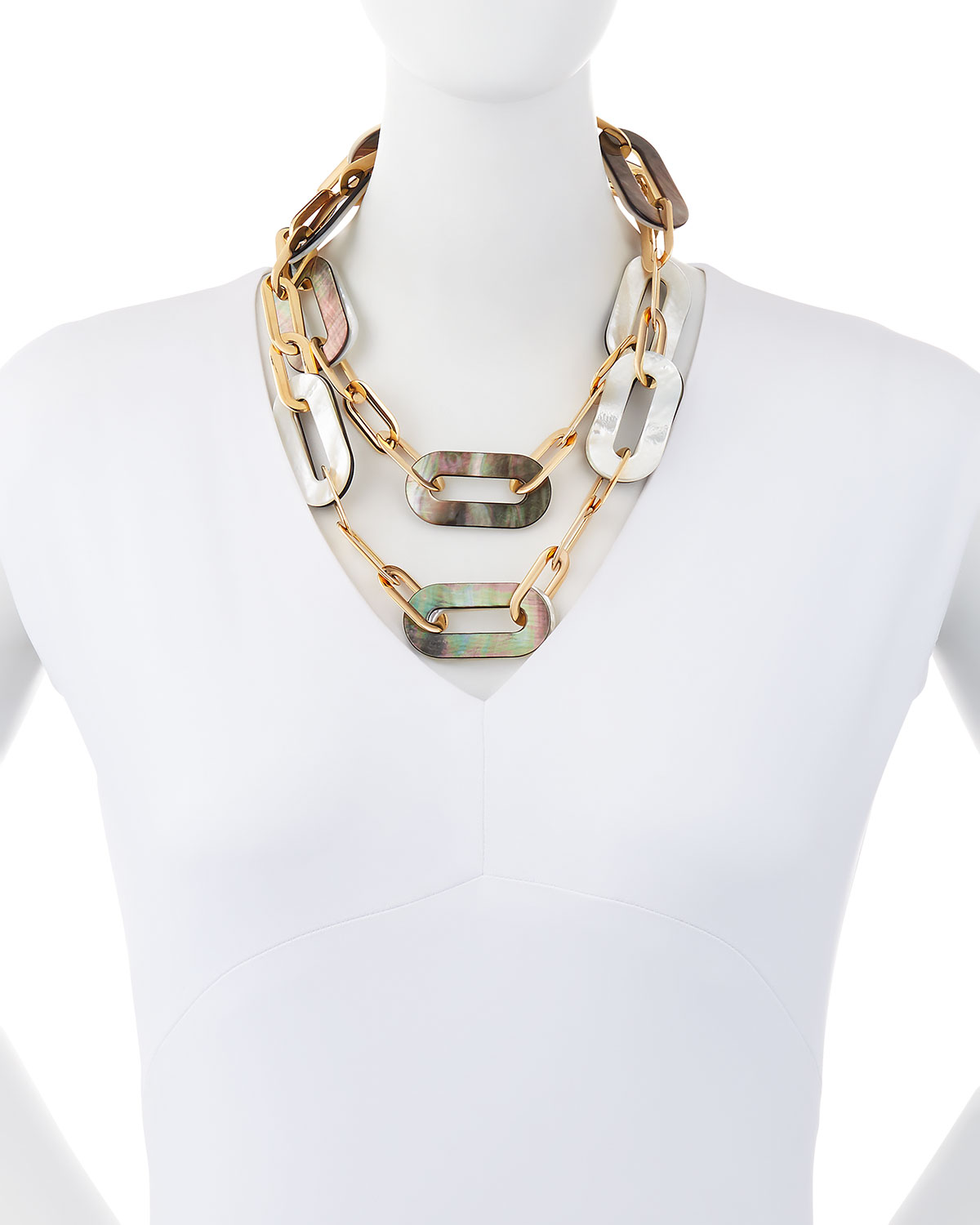 Mixed Mother-of-Pearl Link Necklace in 18K Rose Gold