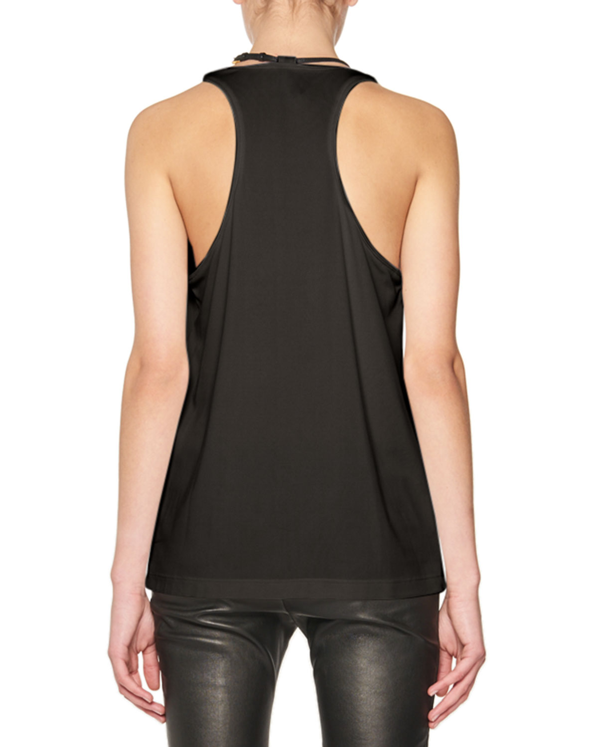 Scoop-Neck Tank w/Leather Padlock