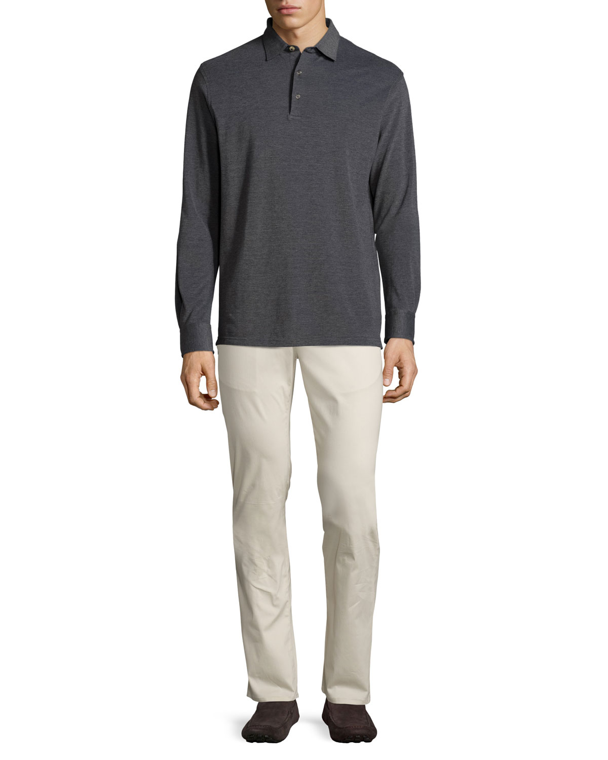 Oxford Long-Sleeve Polo Shirt, Starlight Blue