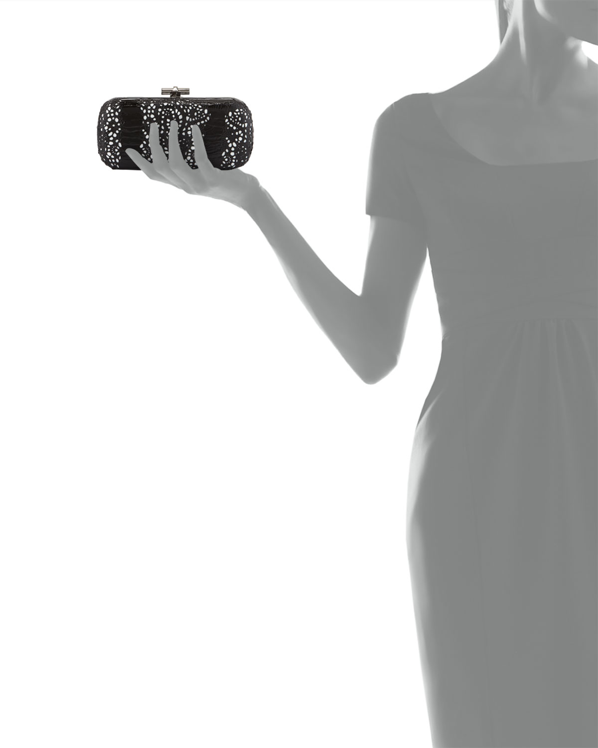 Oval Ostrich Lace Minaudiere, Black/White