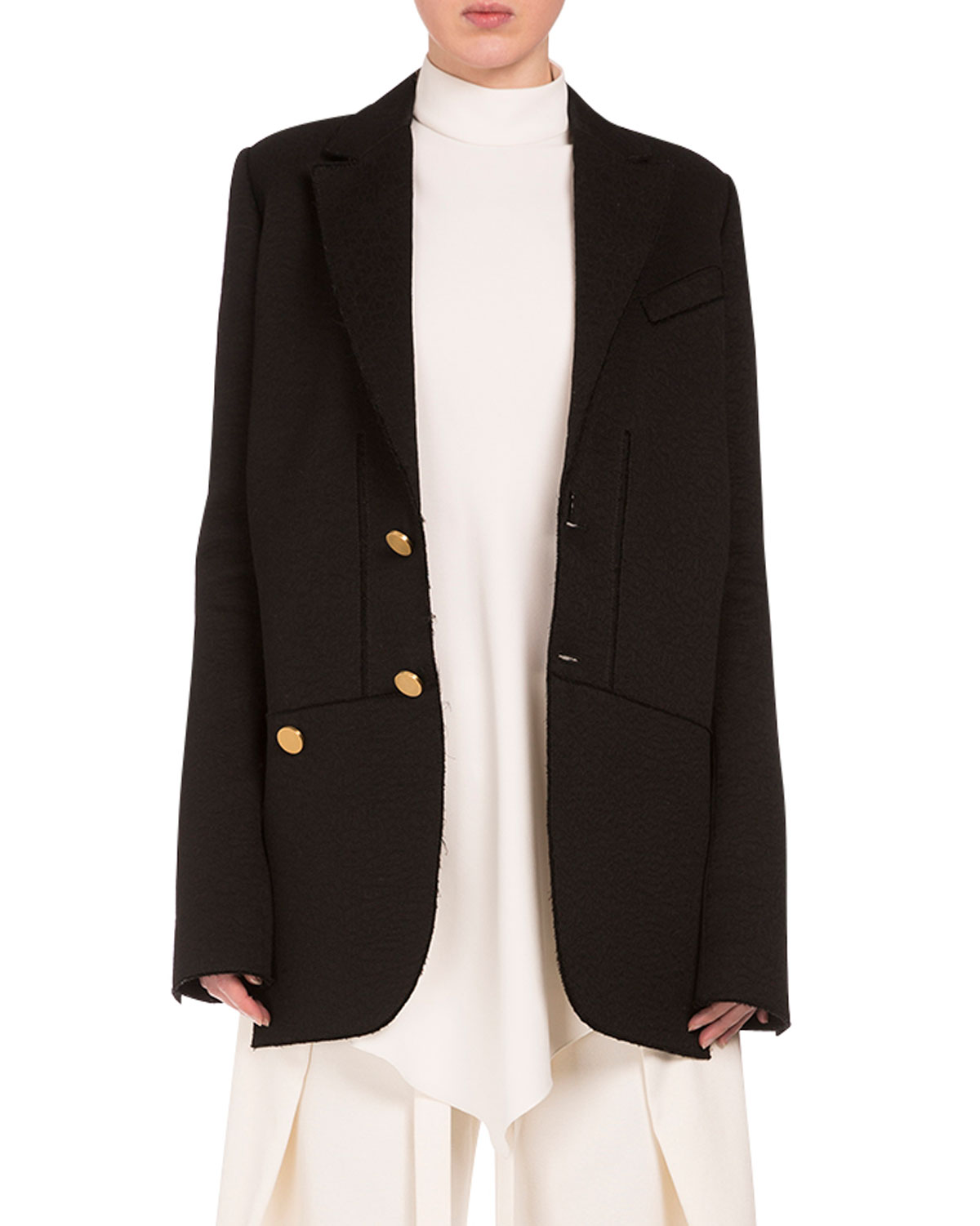 Asymmetric Button-Front 2-In-1 Blazer, Black