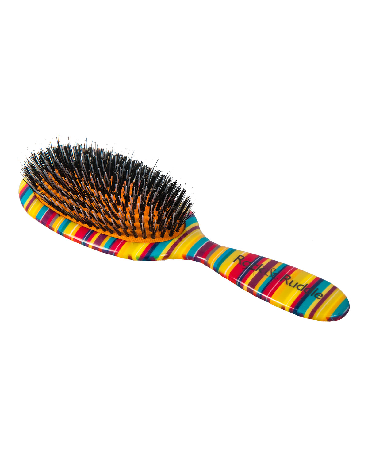 Large Thin Multicolored-Stripes Mixed Bristle Hairbrush