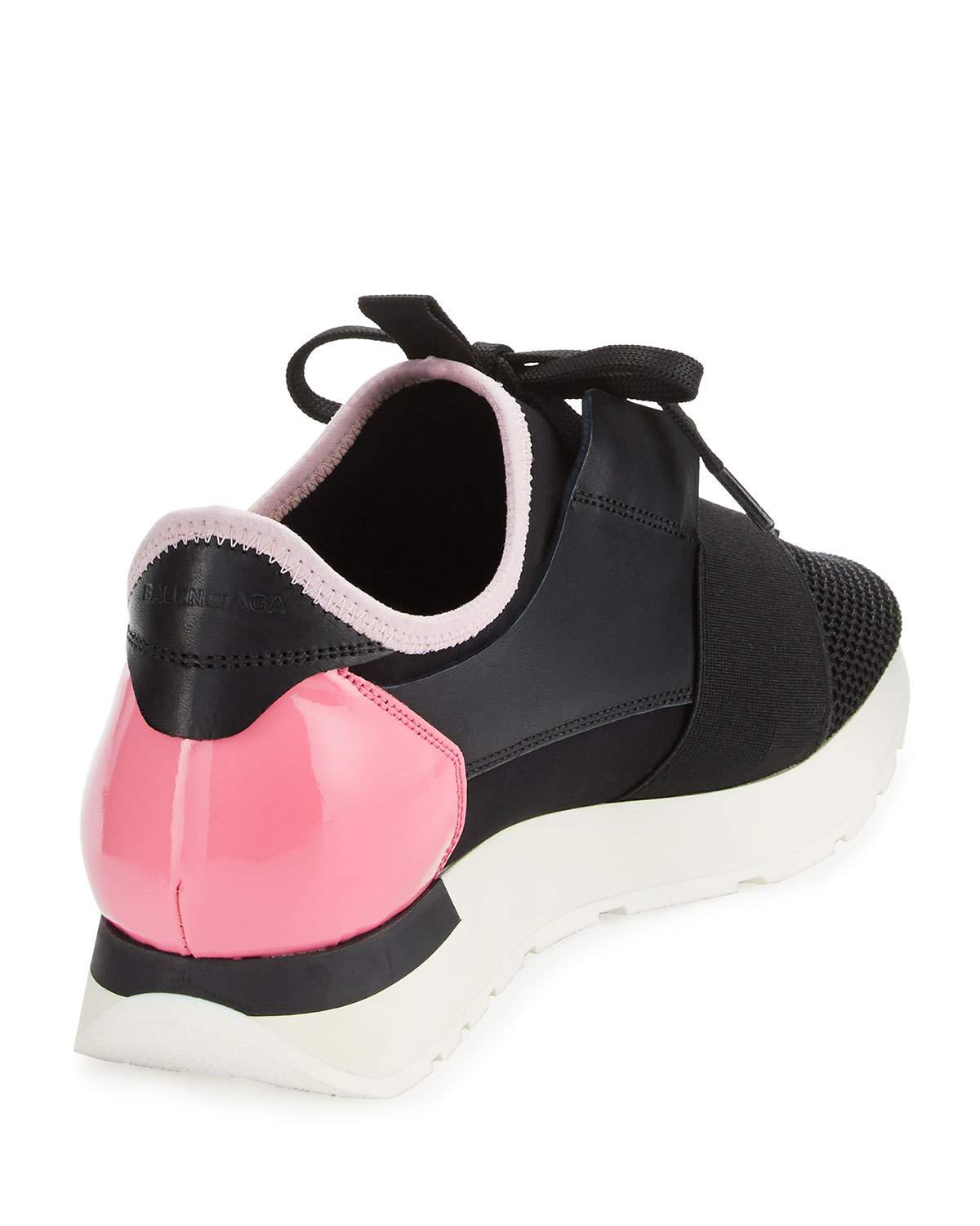 Mixed-Media Leather Lace-Up Sneaker, Black/Pink