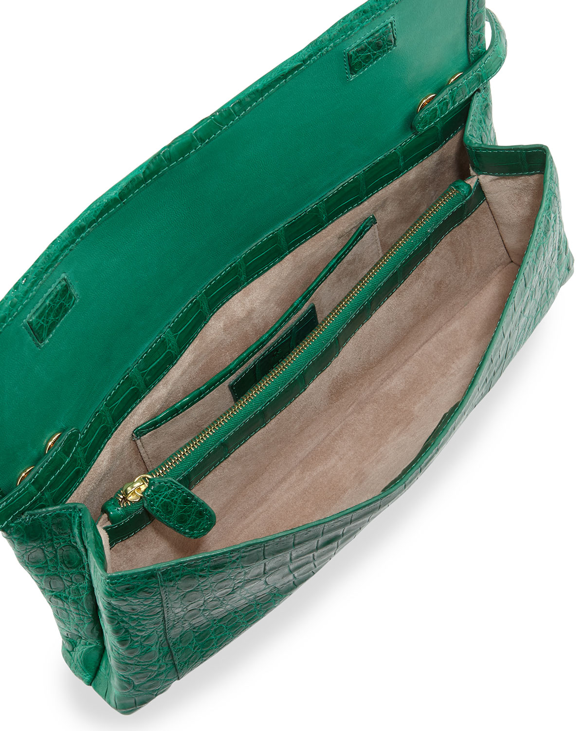 Gotham Crocodile Flap Clutch Bag, Green Matte