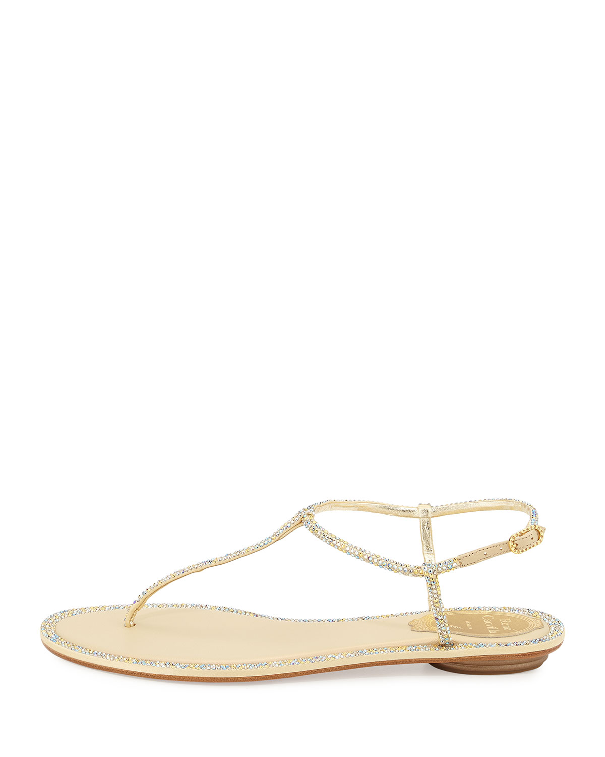 Crystallized Ankle-Wrap Flat Thong Sandal