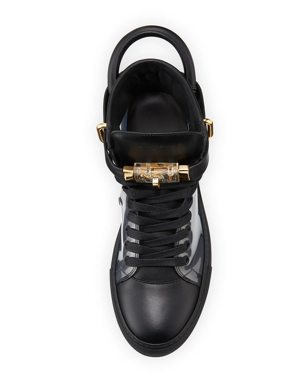 Men's 100mm Leather & PVC Mid-Top Sneaker, Black