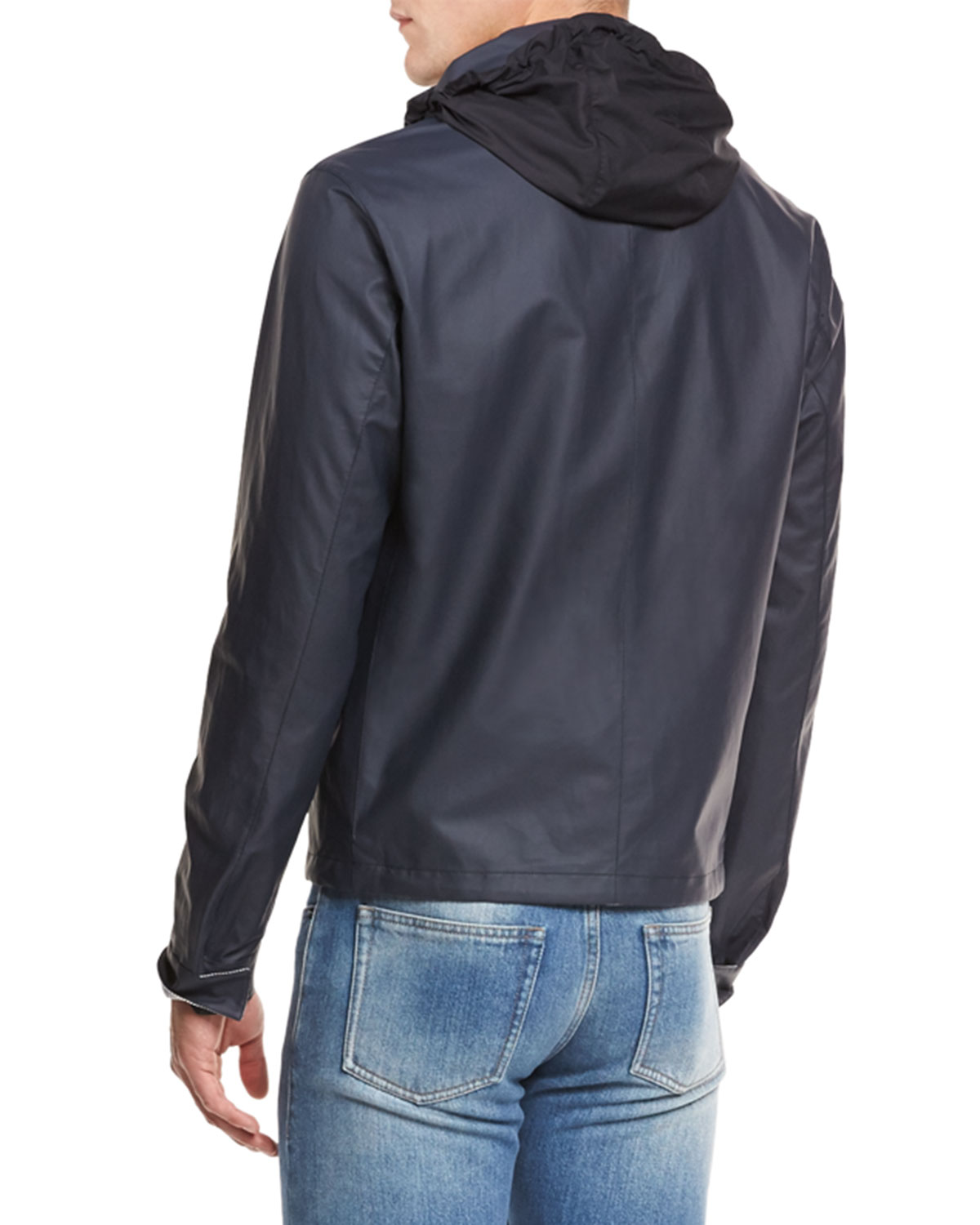 Waxed Cotton-Blend Bomber Jacket, Navy