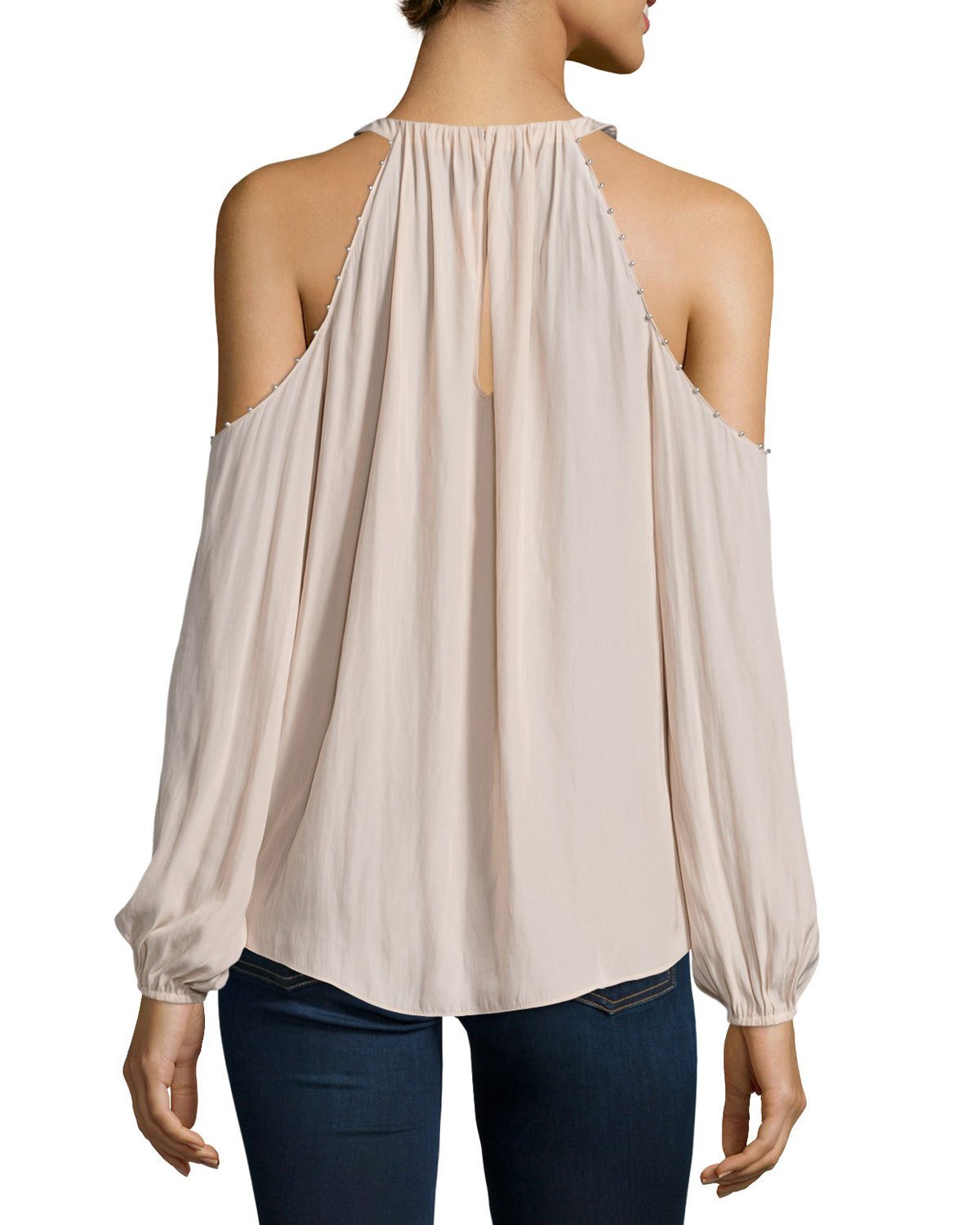 Jackson Embellished Cold-Shoulder Top, Blush