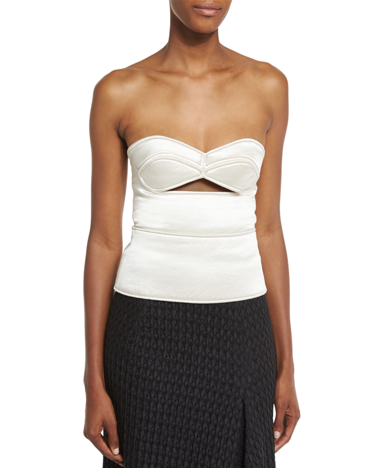 Sweetheart-Neck Bustier Top W/Cutout, Off White