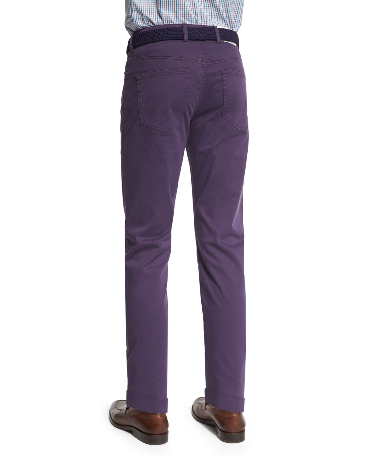 Five-Pocket Stretch Sateen Pants, Purple