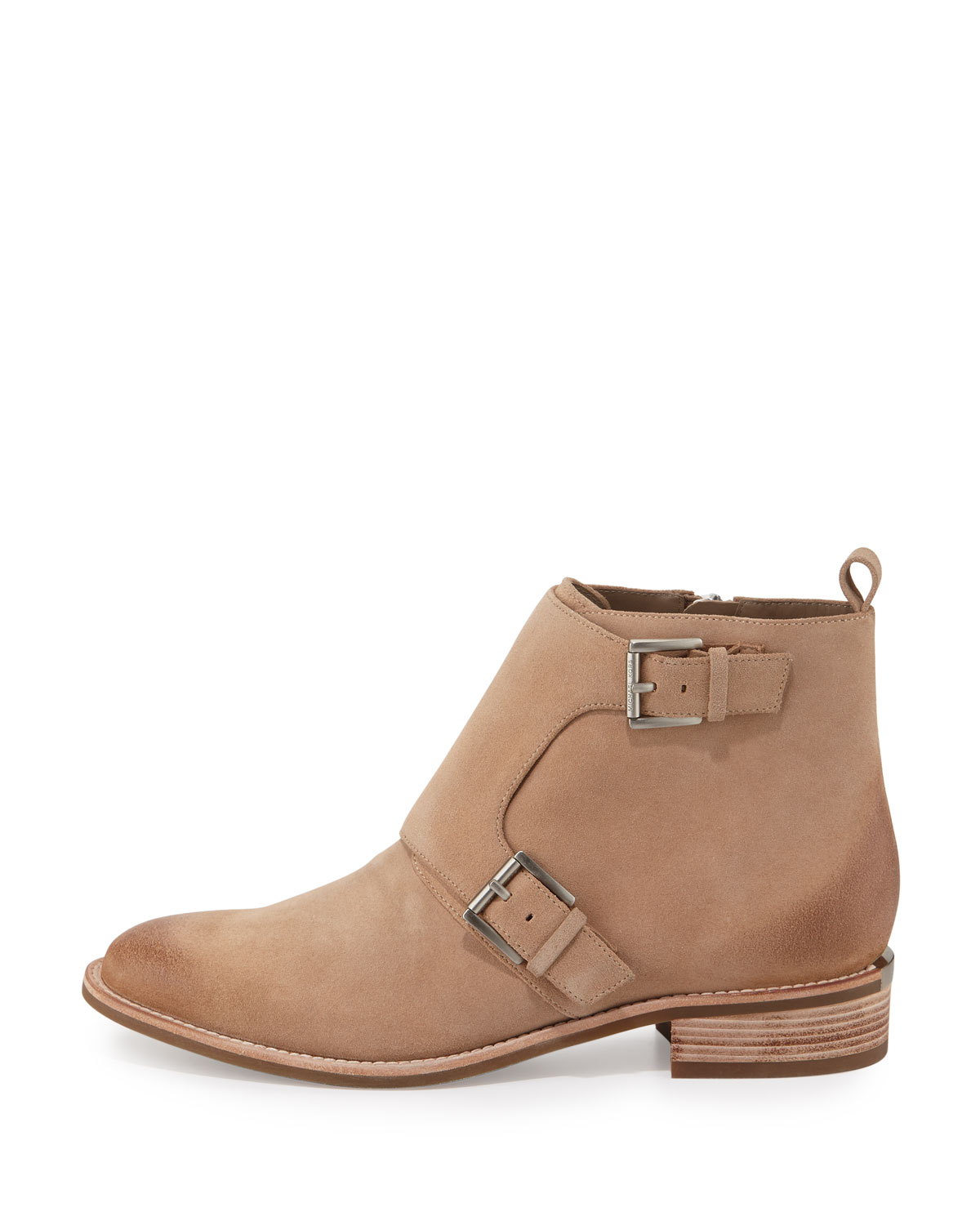 Adams Double-Monk Flat Suede Bootie, Dark Khaki