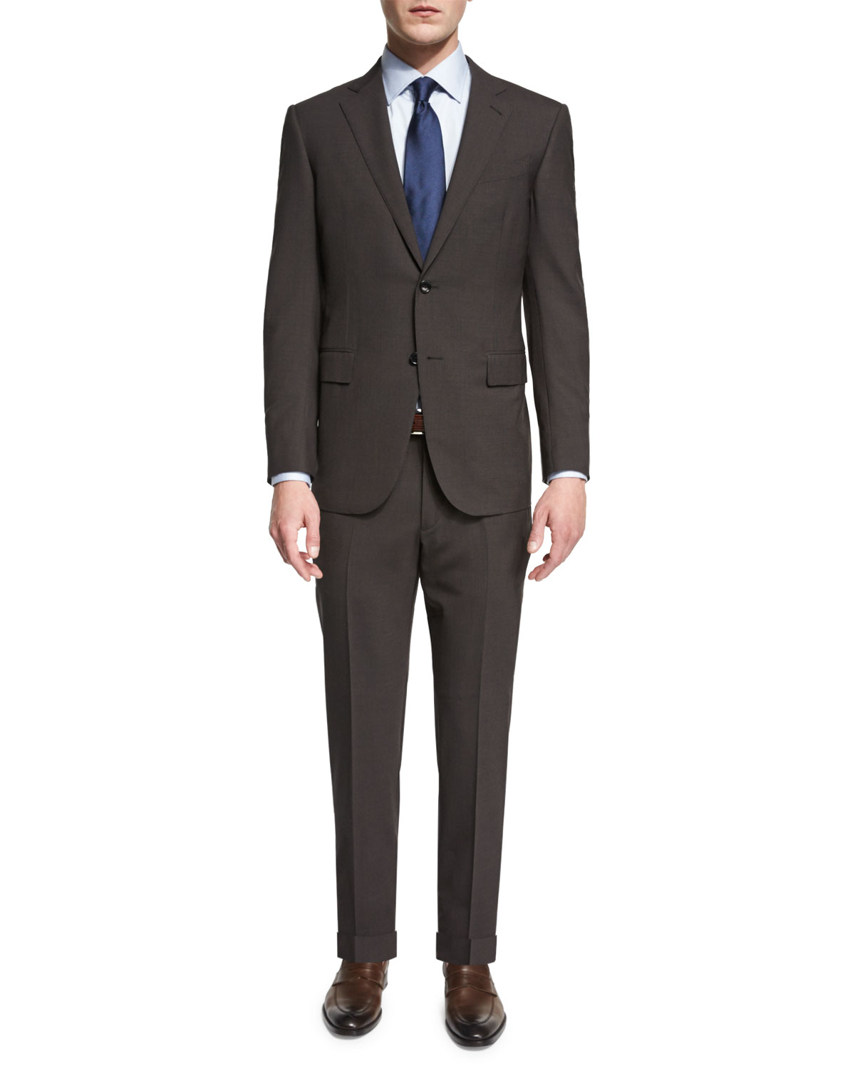 Micro-Check Two-Piece Wool Suit, Brown