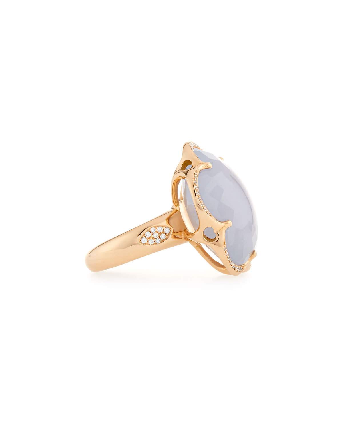 Bon Ton Chalcedony Flower Ring with Diamonds in 18K Rose Gold