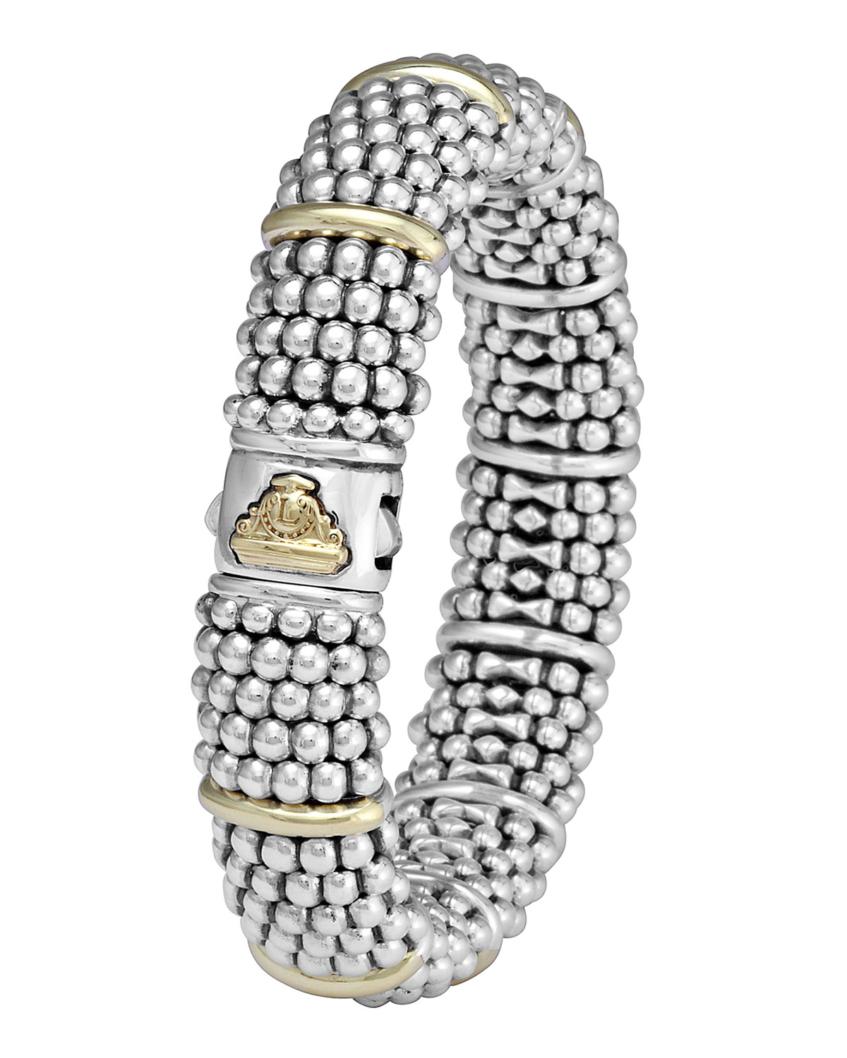 Silver Caviar Oval Bracelet with 18k Gold, 15mm