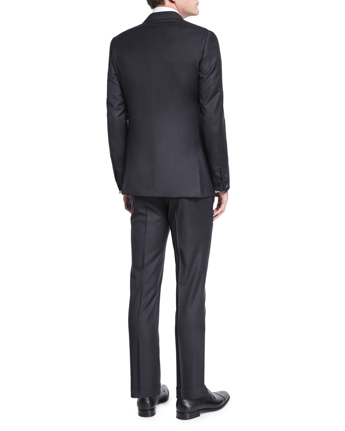 Textured Solid Two-Piece Suit, Black