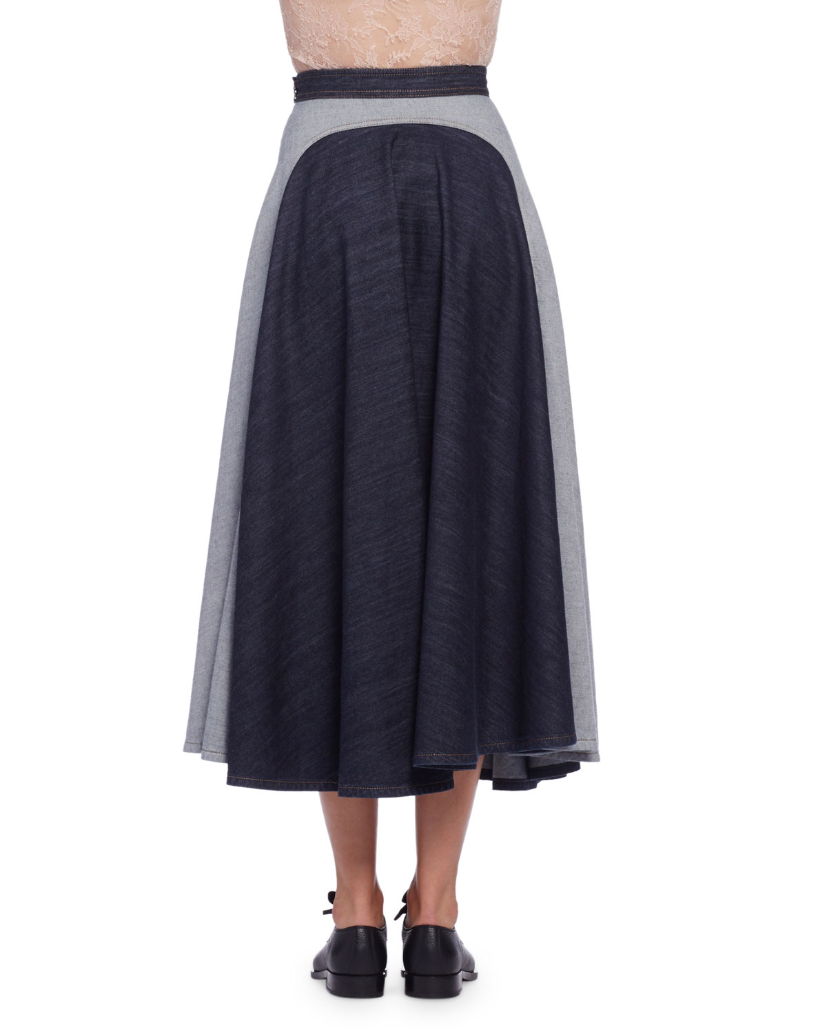 Denim Circle Midi Skirt, Indigo