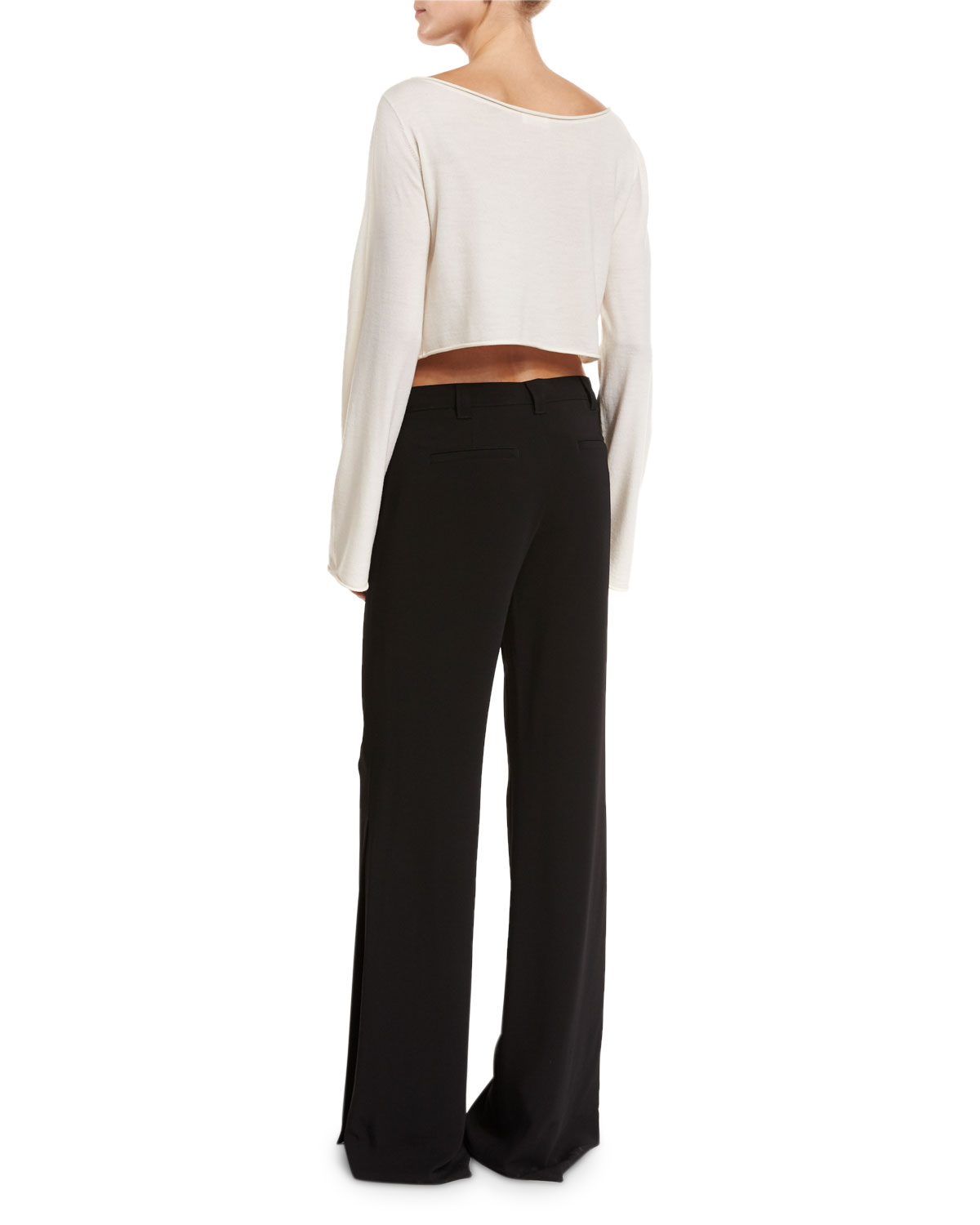 Leandra Raw-Edge Cropped Sweater, White