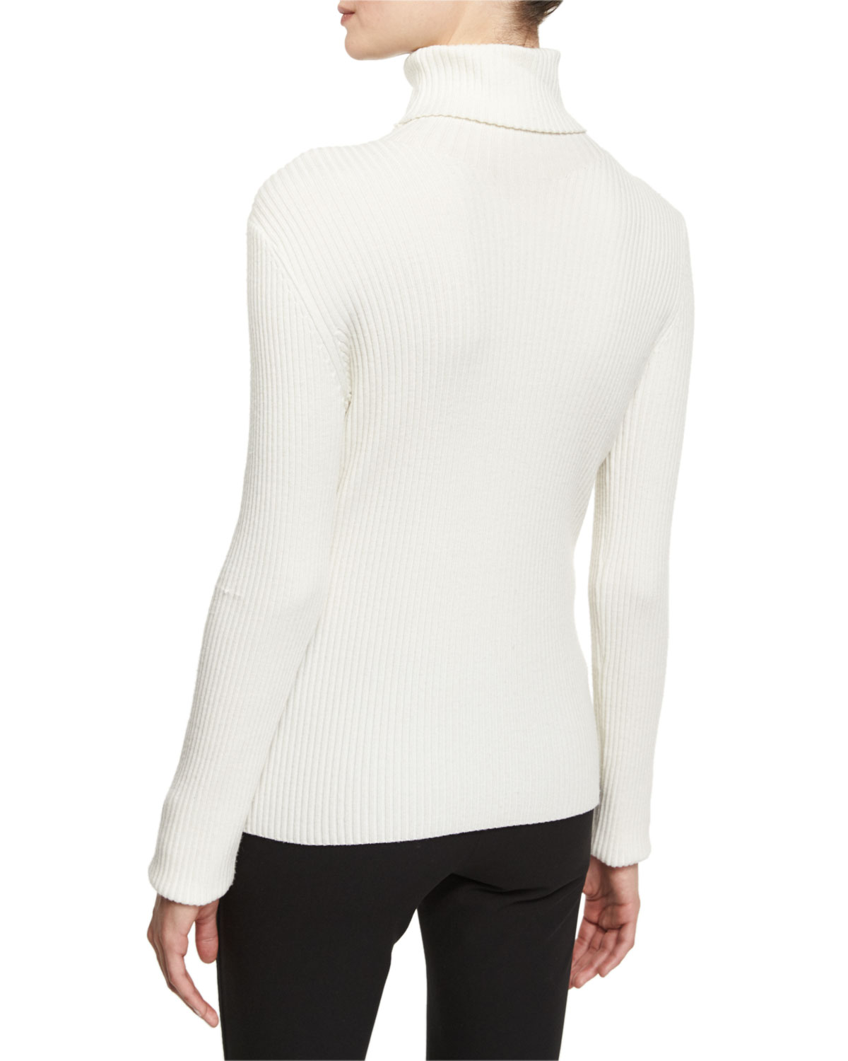 Long-Sleeve Ribbed Turtleneck Sweater, Antique White