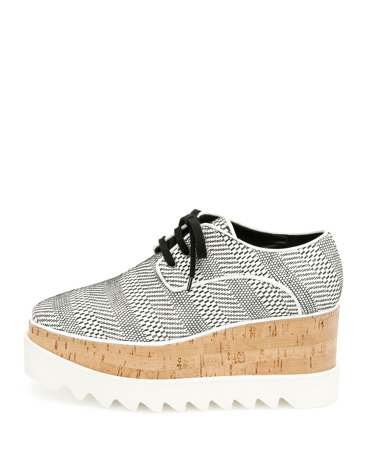 Elyse Printed Platform Oxford, White/Black