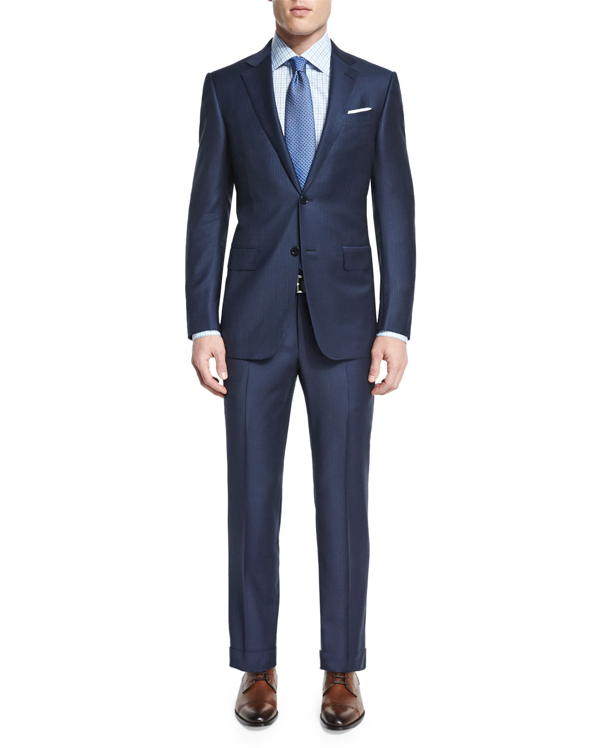 Mini-Stripe Two-Piece Wool Suit, Navy