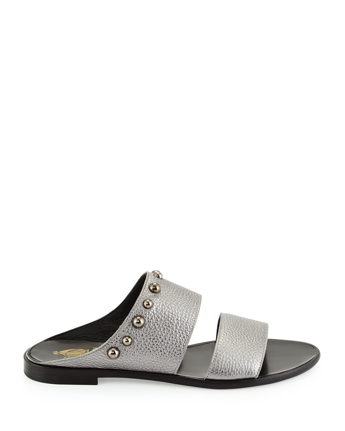 Studded Leather Two-Band Mule, Gunmetal
