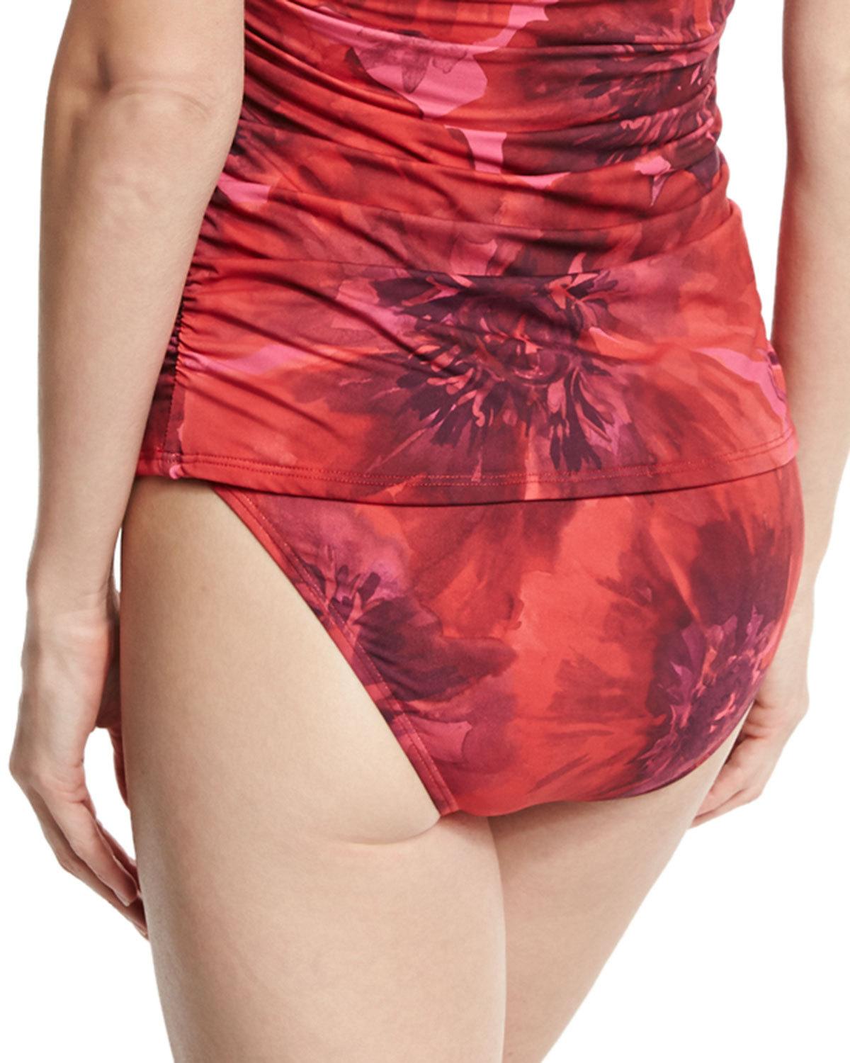 Poppy Floral Shirred-Side Swim Bottom, Red