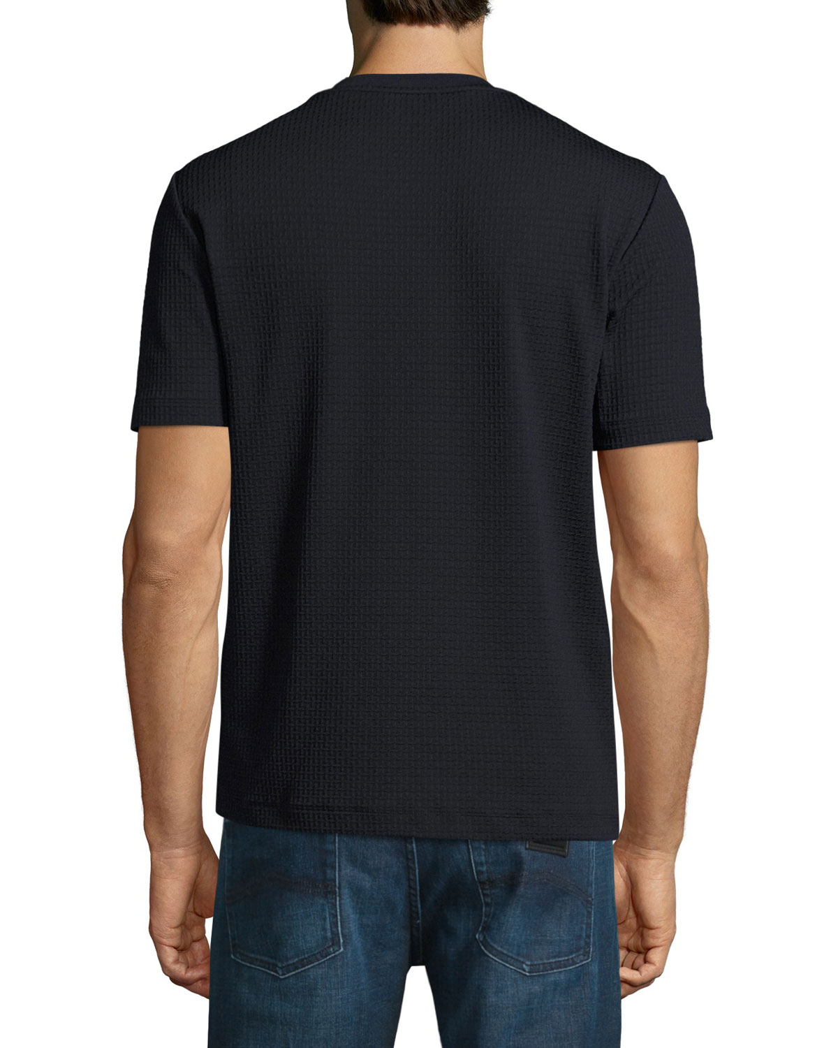 Embossed Net-Pattern T-Shirt, Navy Blue