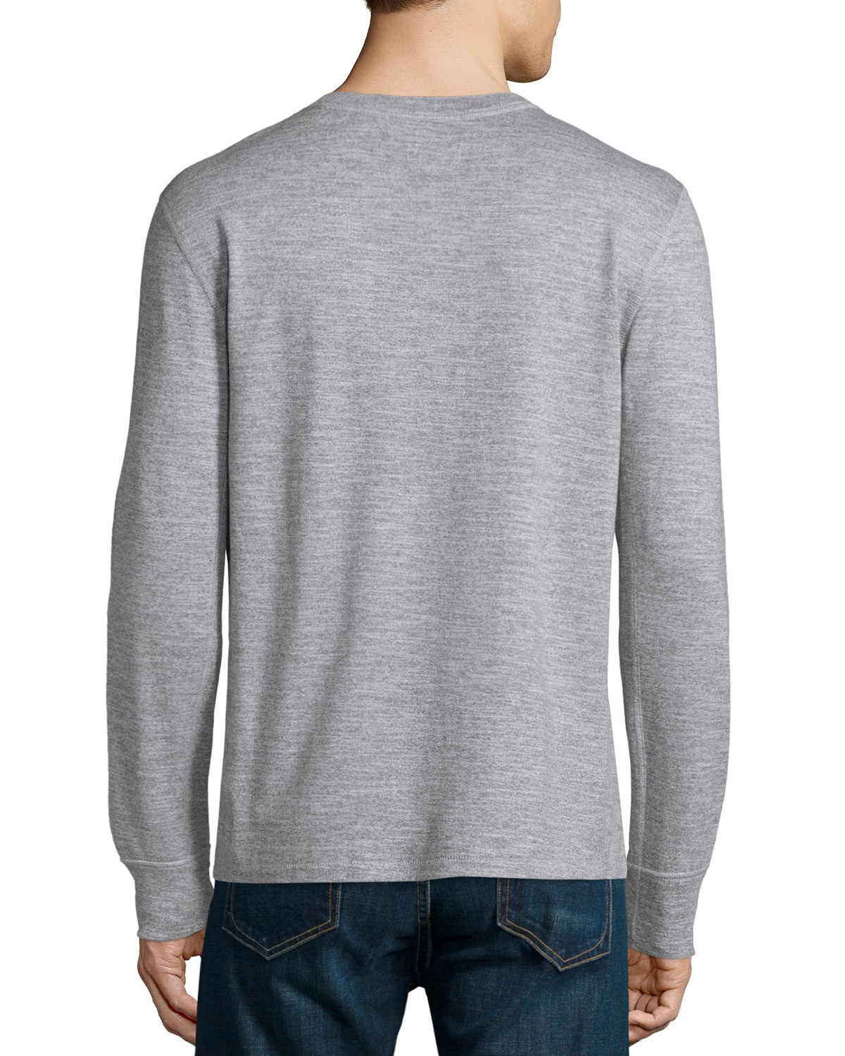 Basic Long-Sleeve Henley Shirt, Gray