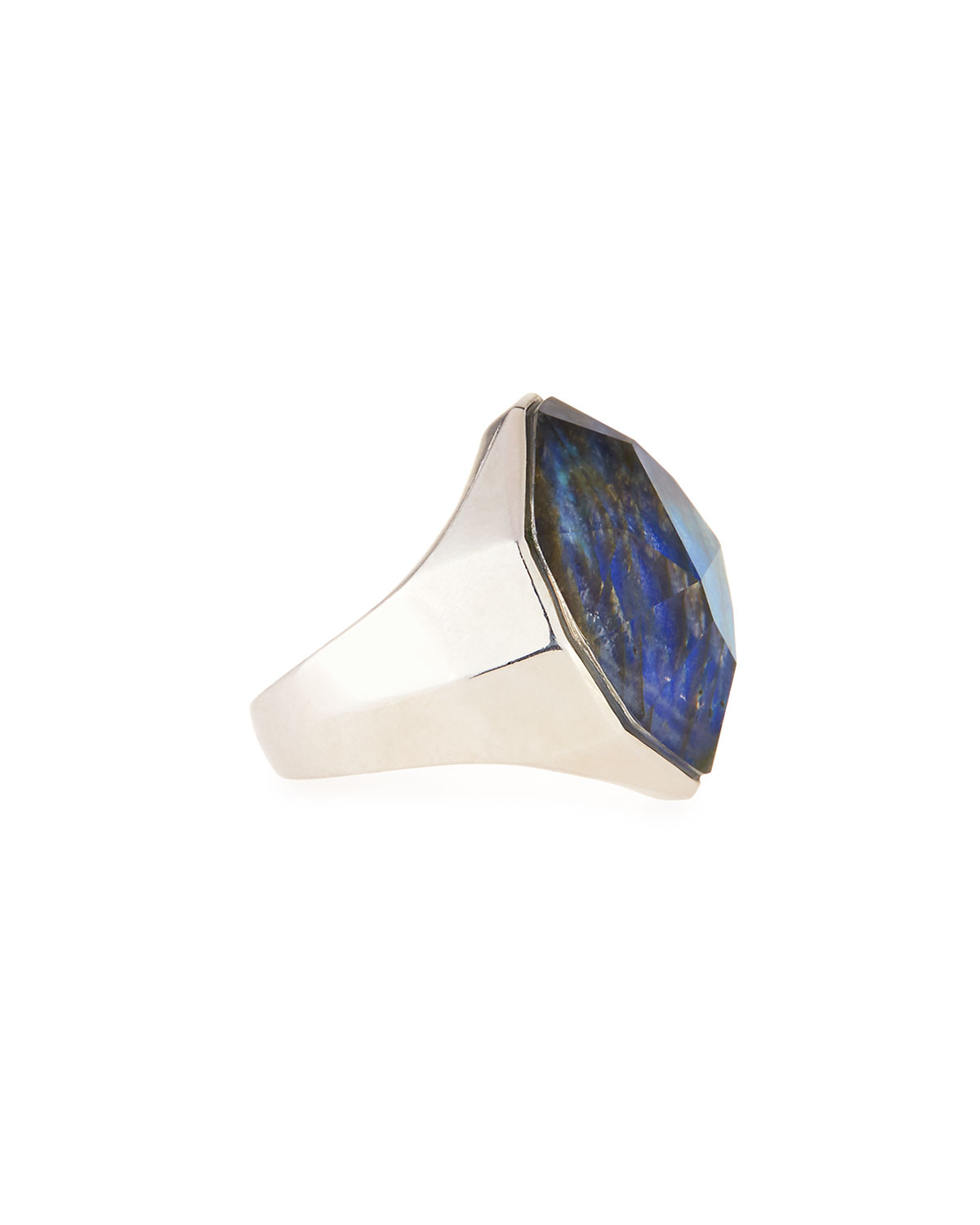 Labradorite, Lapis & Crystal Triplet Ring, Size 7