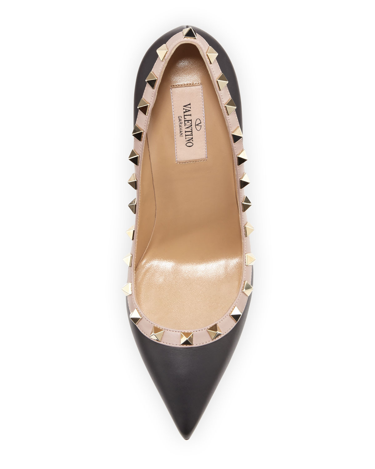 Rockstud Leather 100mm Pump, Nero/Poudre