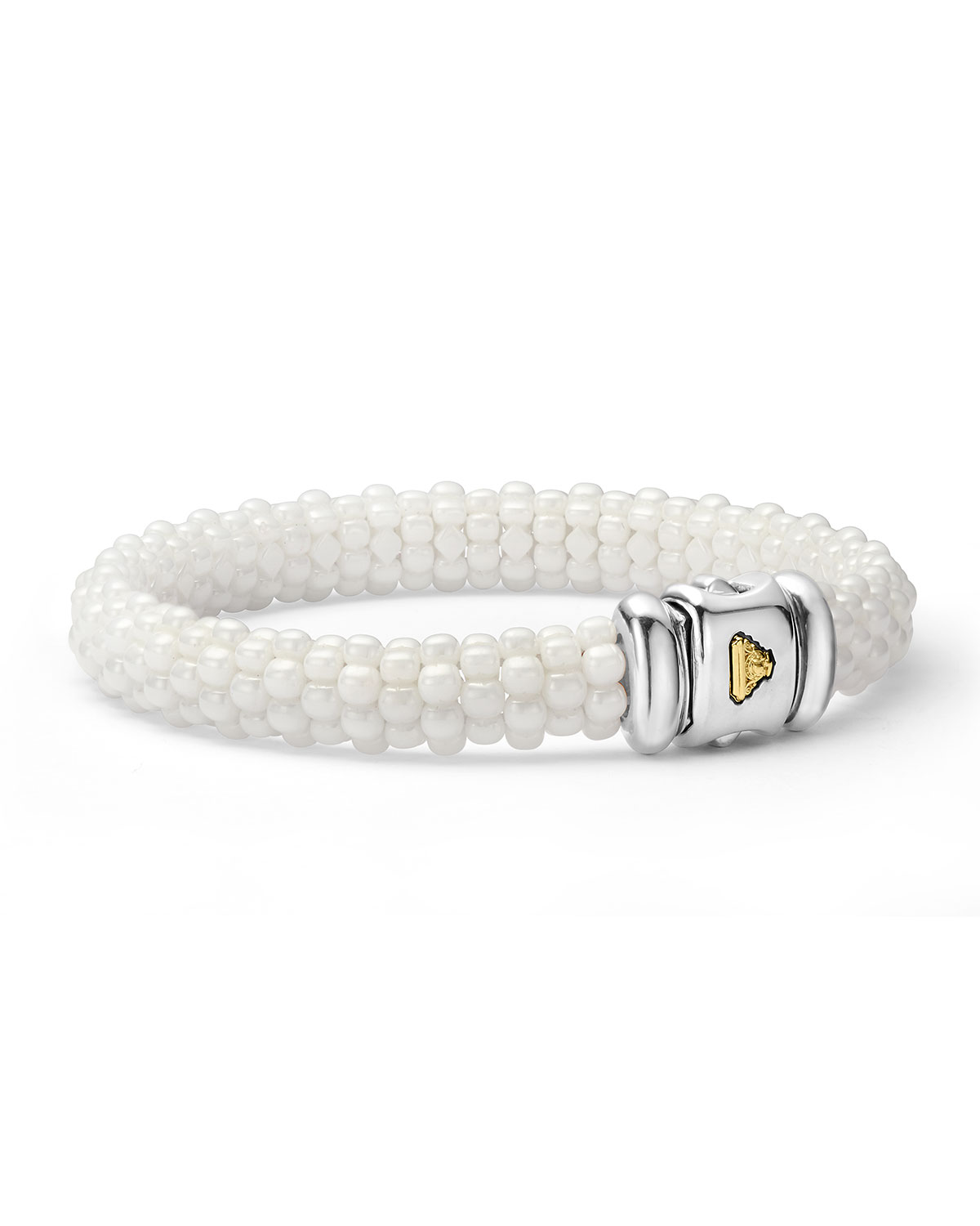 Medium Caviar Ceramic 9mm Bracelet, White