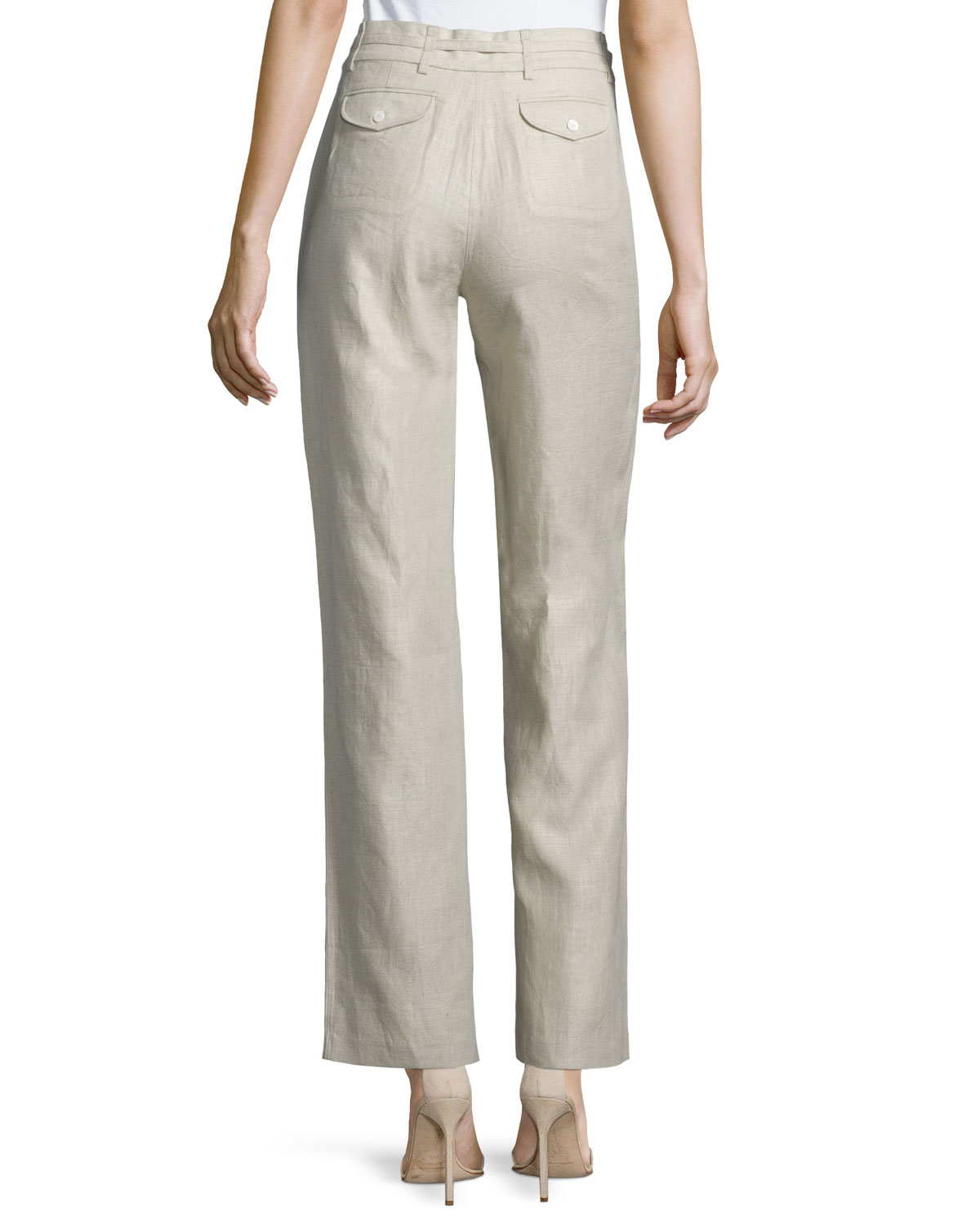 Straight-Leg Drawstring-Waist Linen Pants, Natural