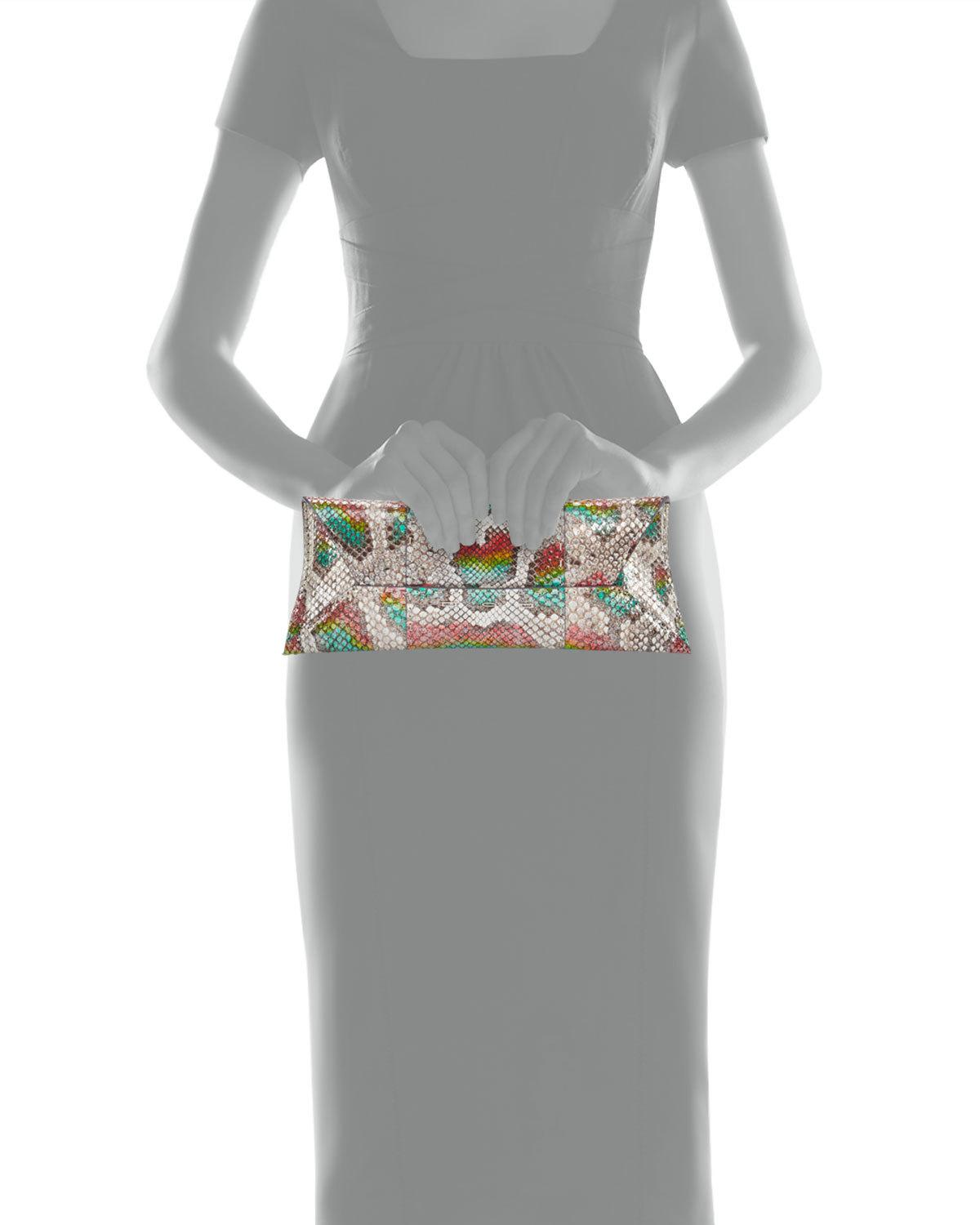 Manila Stretch Python Clutch Bag, Pink