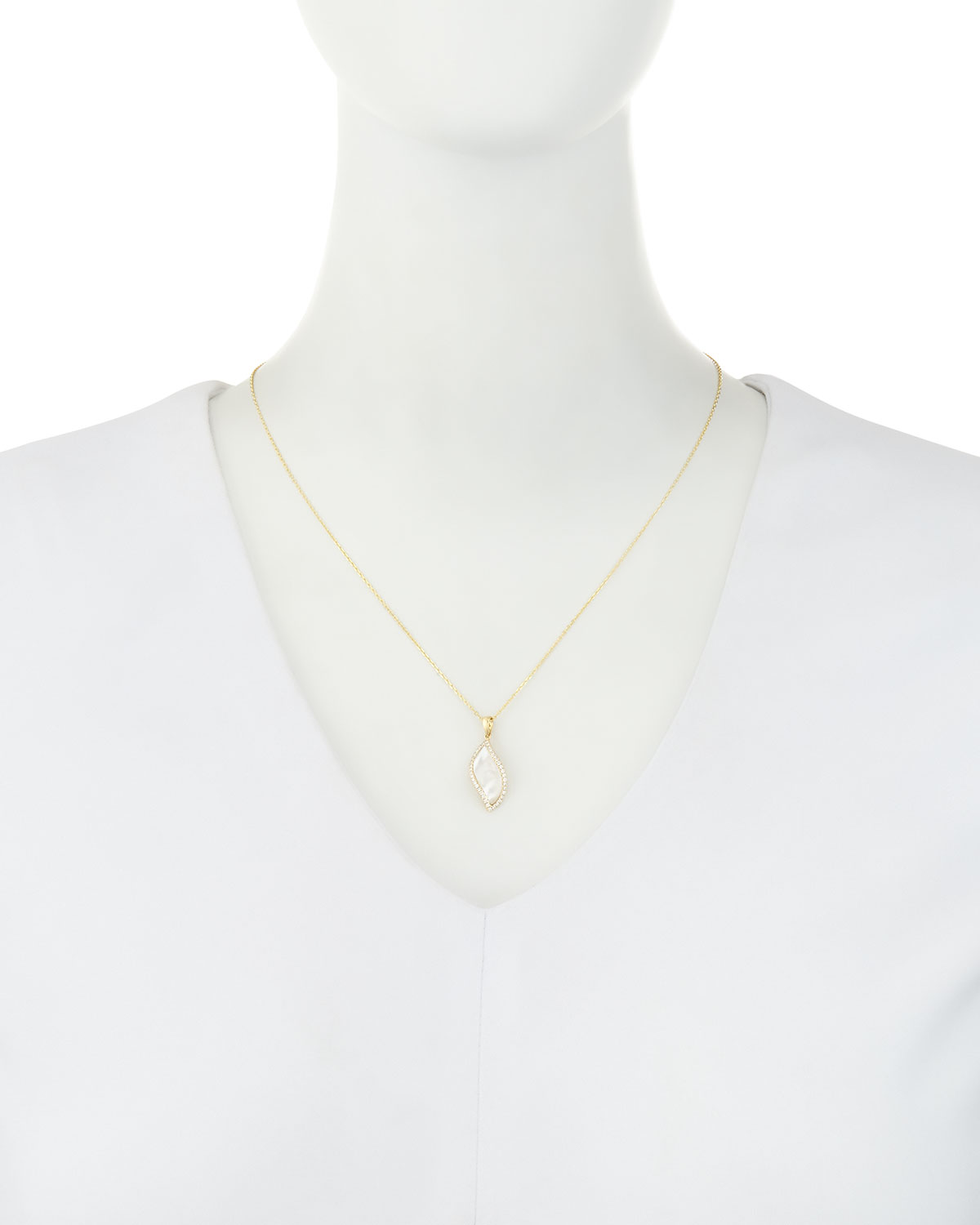 Venus Curved Mother-of-Pearl Pendant Necklace with Diamonds in 18K Yellow Gold