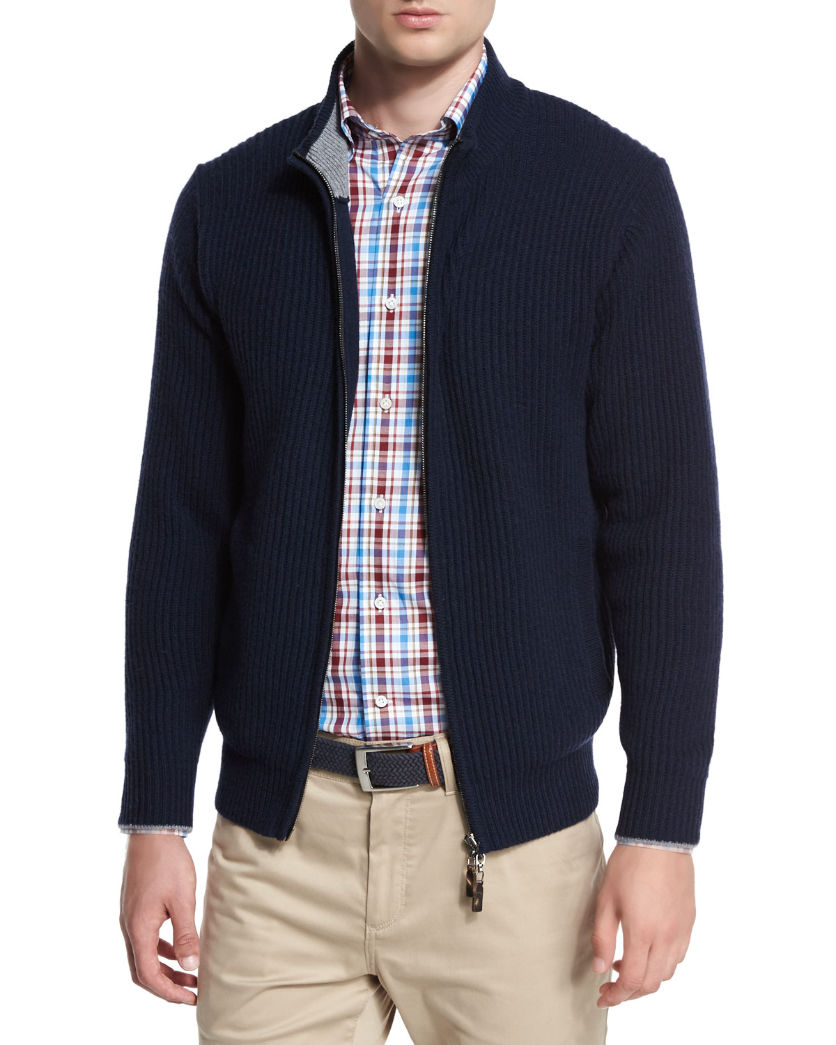 Hawthorne Cotton-Cashmere Full-Zip Cardigan, Barchetta Blue