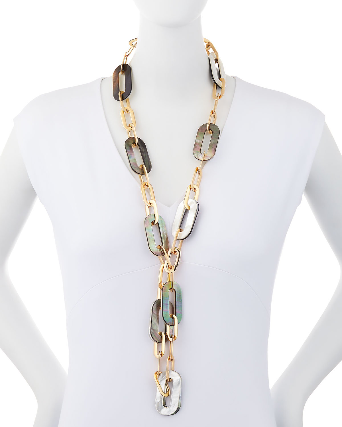 Mixed Mother-of-Pearl Link Necklace in 18K Rose Gold