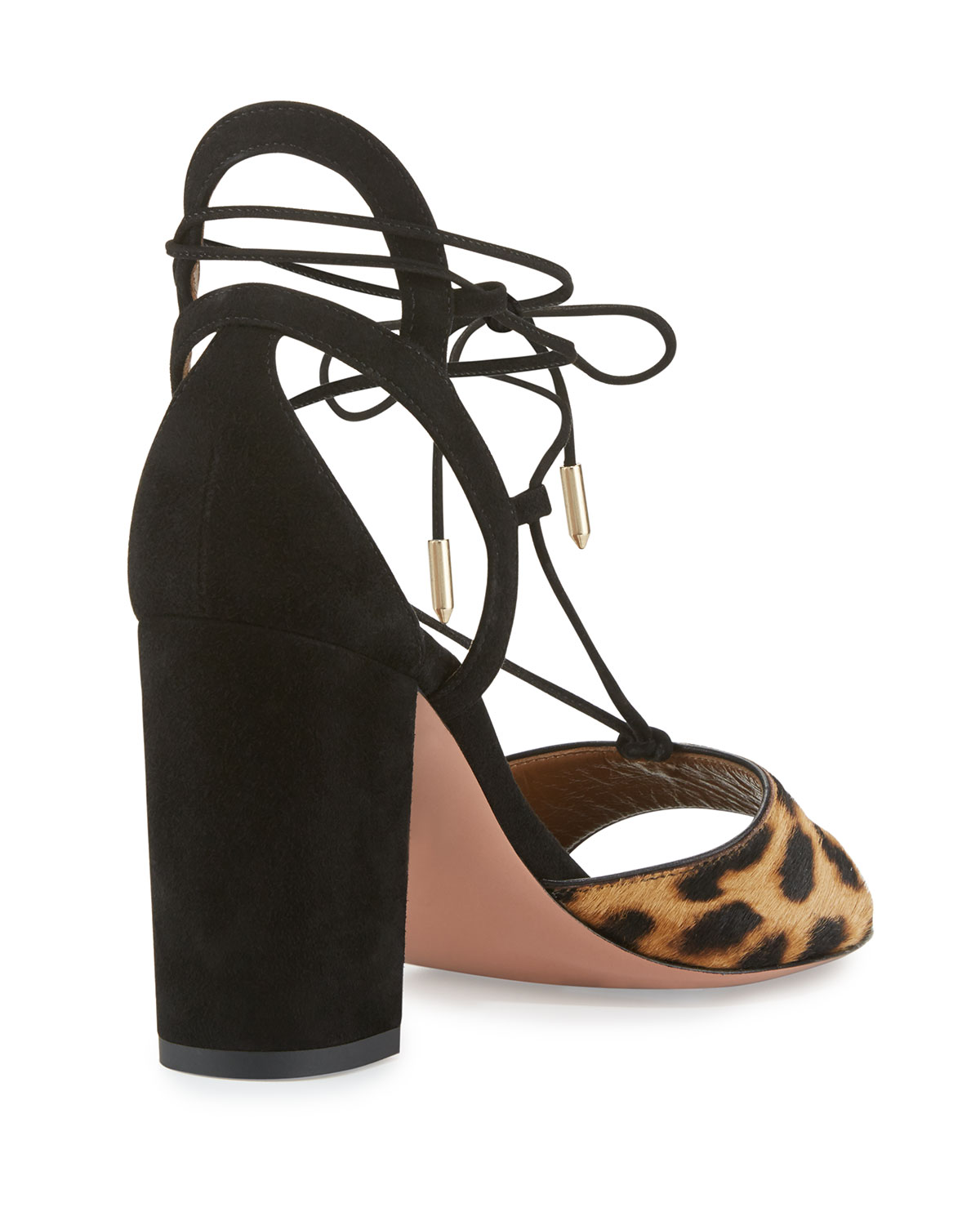 Austin Calf-Hair Lace-Up Sandal, Caramel Leopard