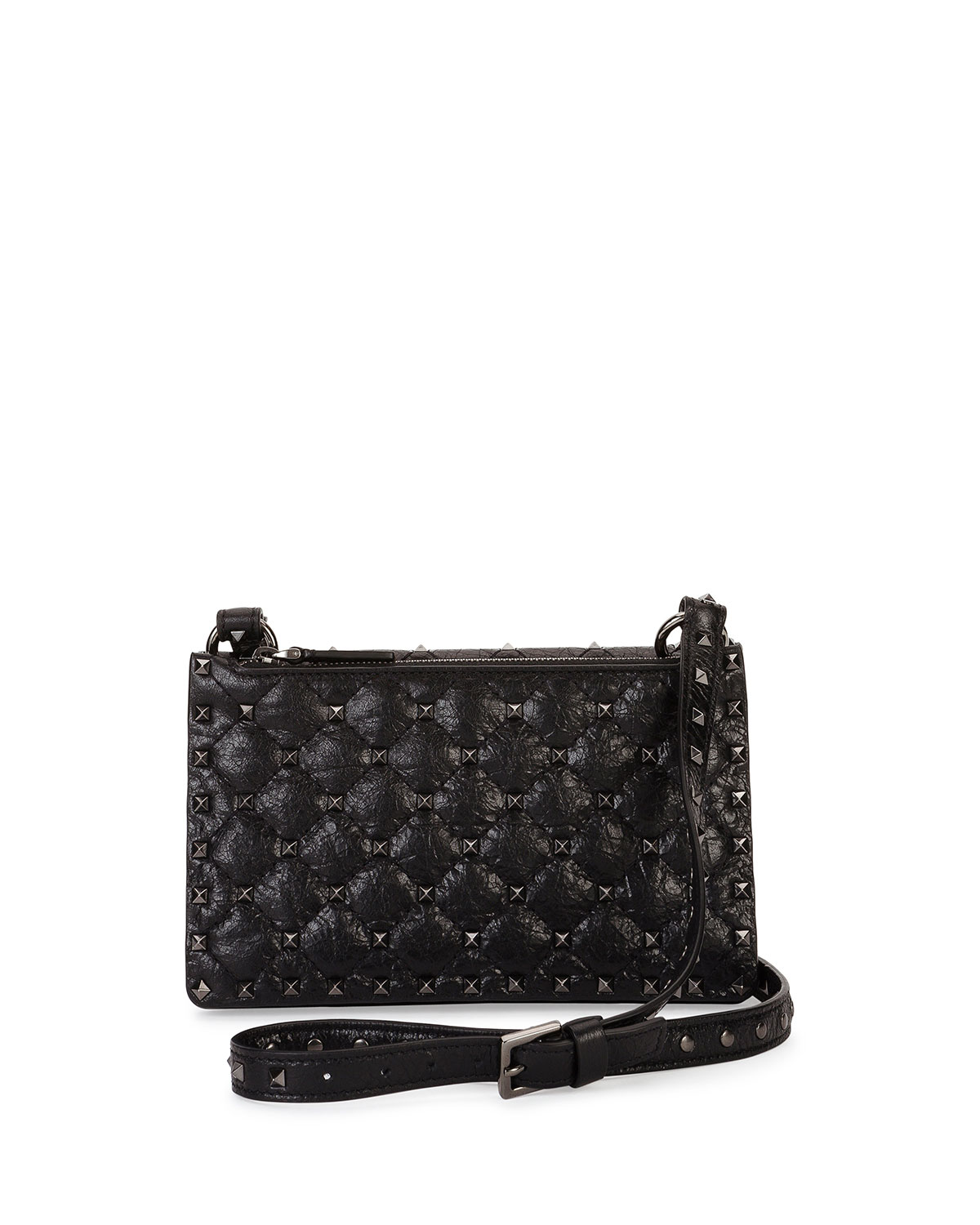 Rockstud Quilted Leather Crossbody Bag, Black