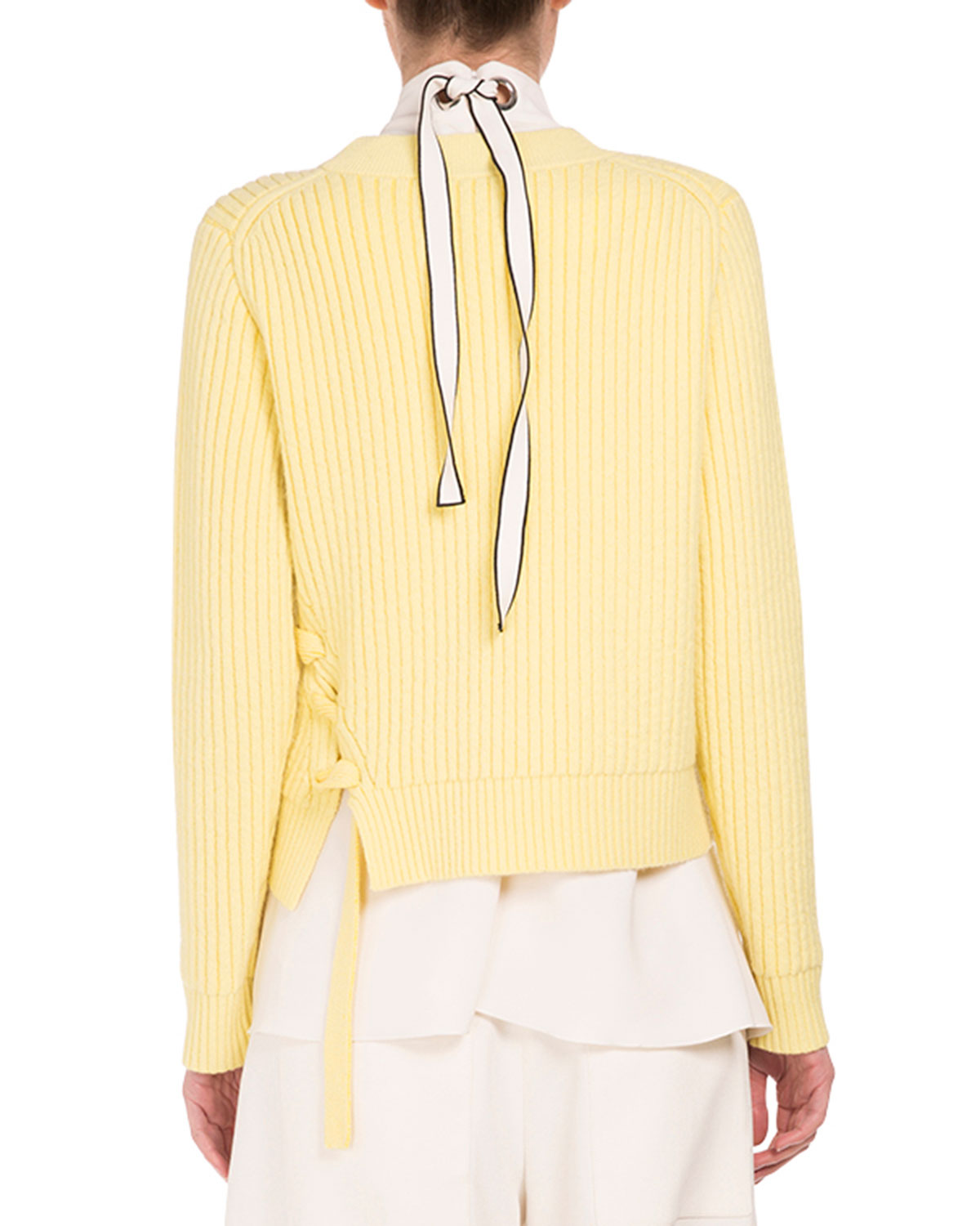 Cropped Sweater W/Lace-Up Sides, Sun Yellow